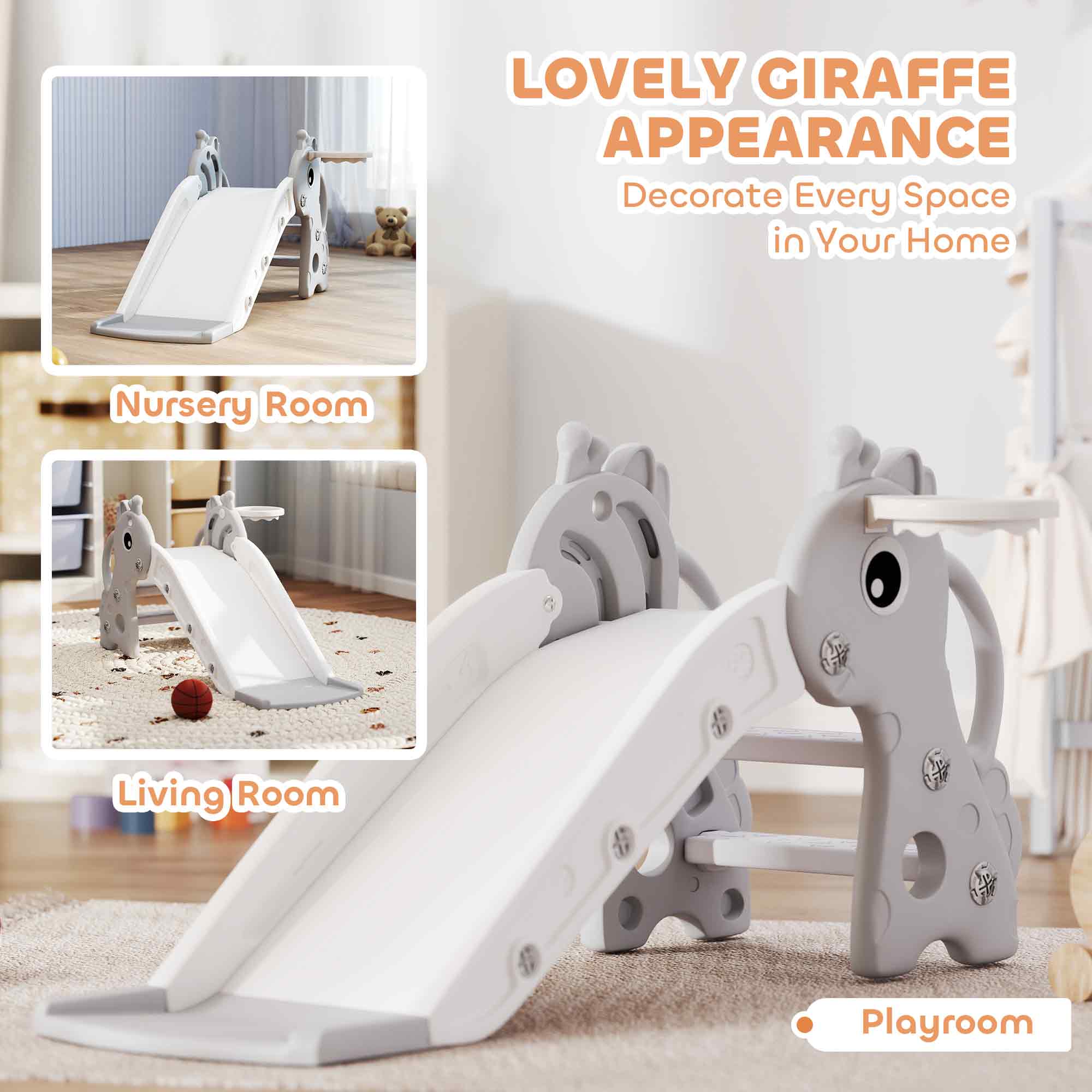 AIYAPLAY 3 In 1 Kids Slide With Climber, Basketball Hoop And Ball - Image 4