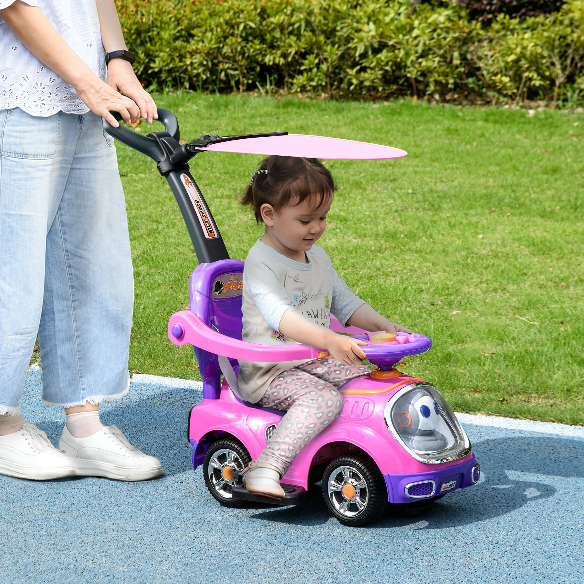 AIYAPLAY 3 In 1 Ride On Push Car, Cartoon Robot Foot To Floor Slider - Pink - Image 3