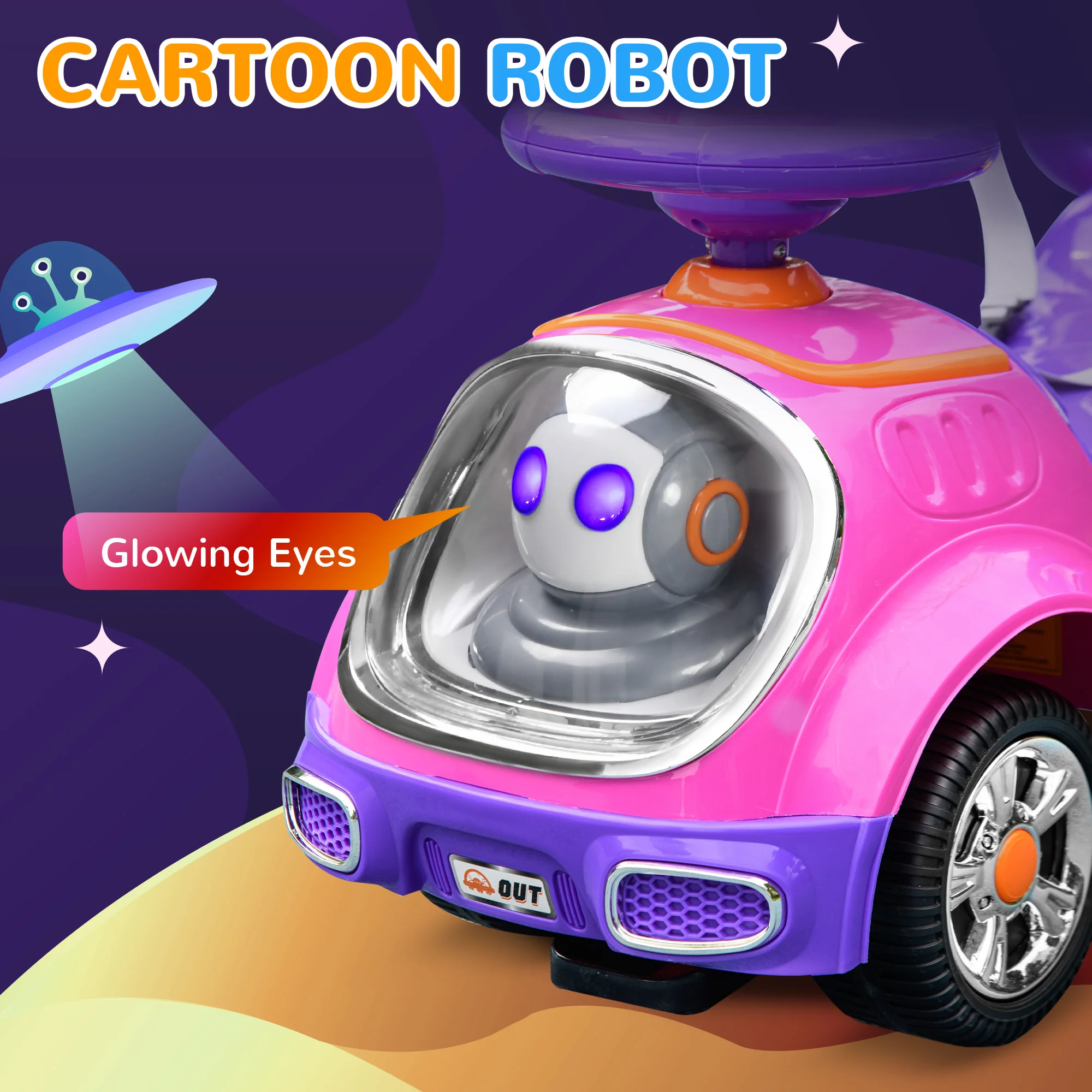 AIYAPLAY 3 In 1 Ride On Push Car, Cartoon Robot Foot To Floor Slider - Pink - Image 5