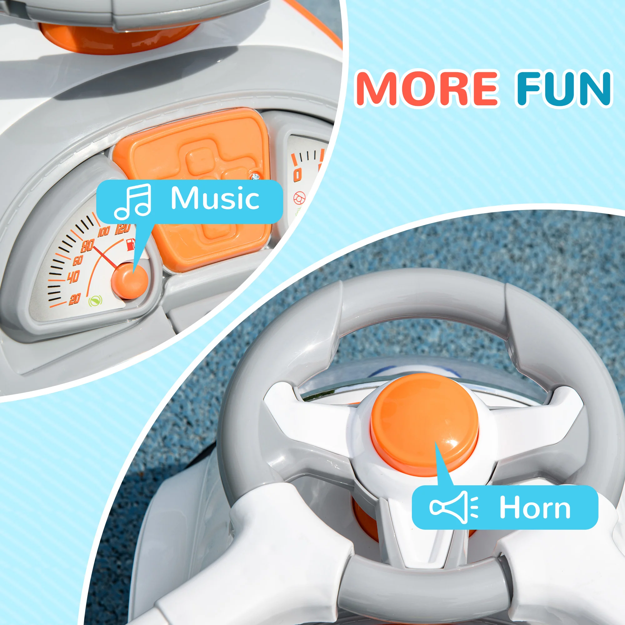 AIYAPLAY 3 in 1 Ride on Push Car, Cartoon Robot Foot to Floor Slider - White - Image 7