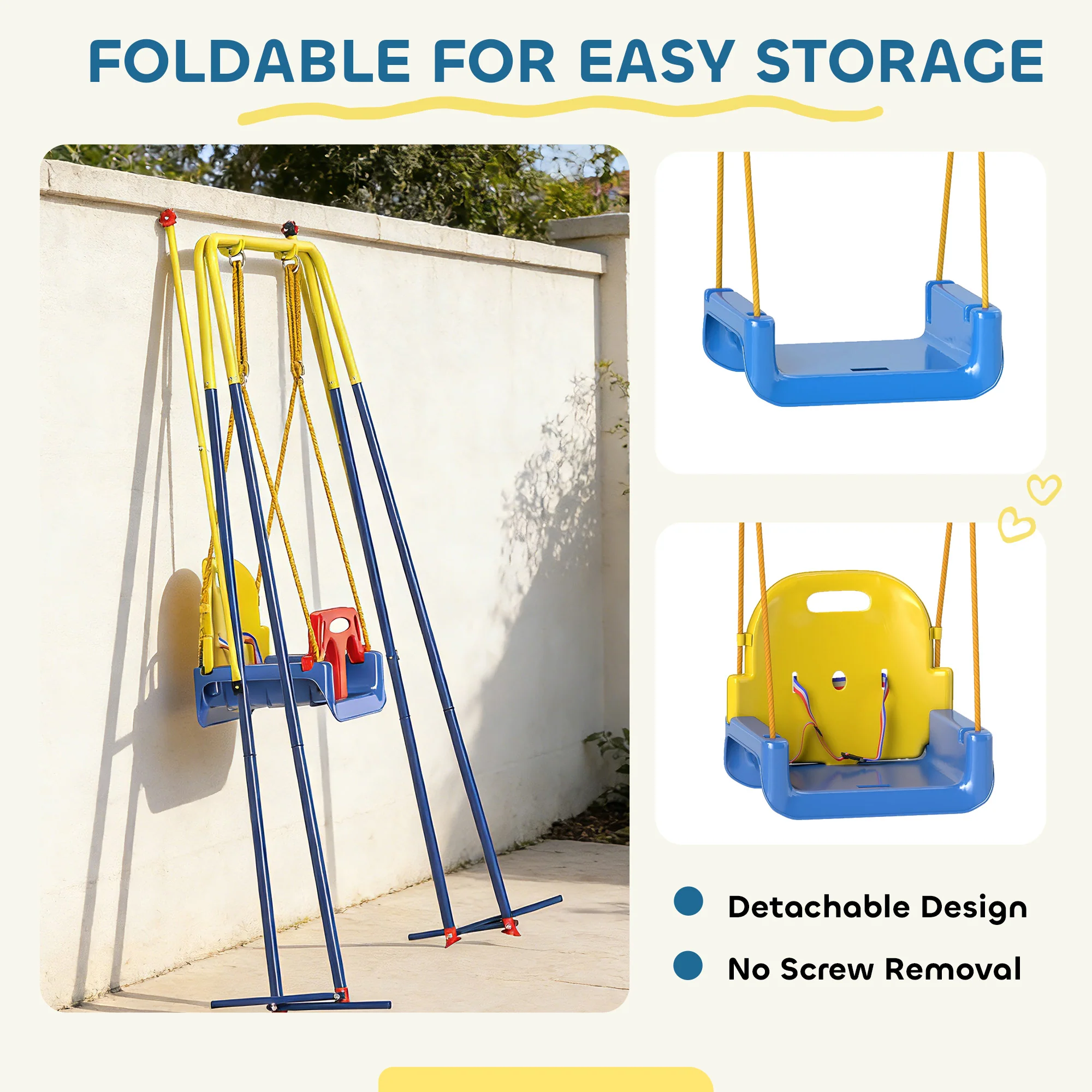 AIYAPLAY 3 In 1 Toddler Swing Set, Folding Child Swing Set For Kids, Blue - Image 8