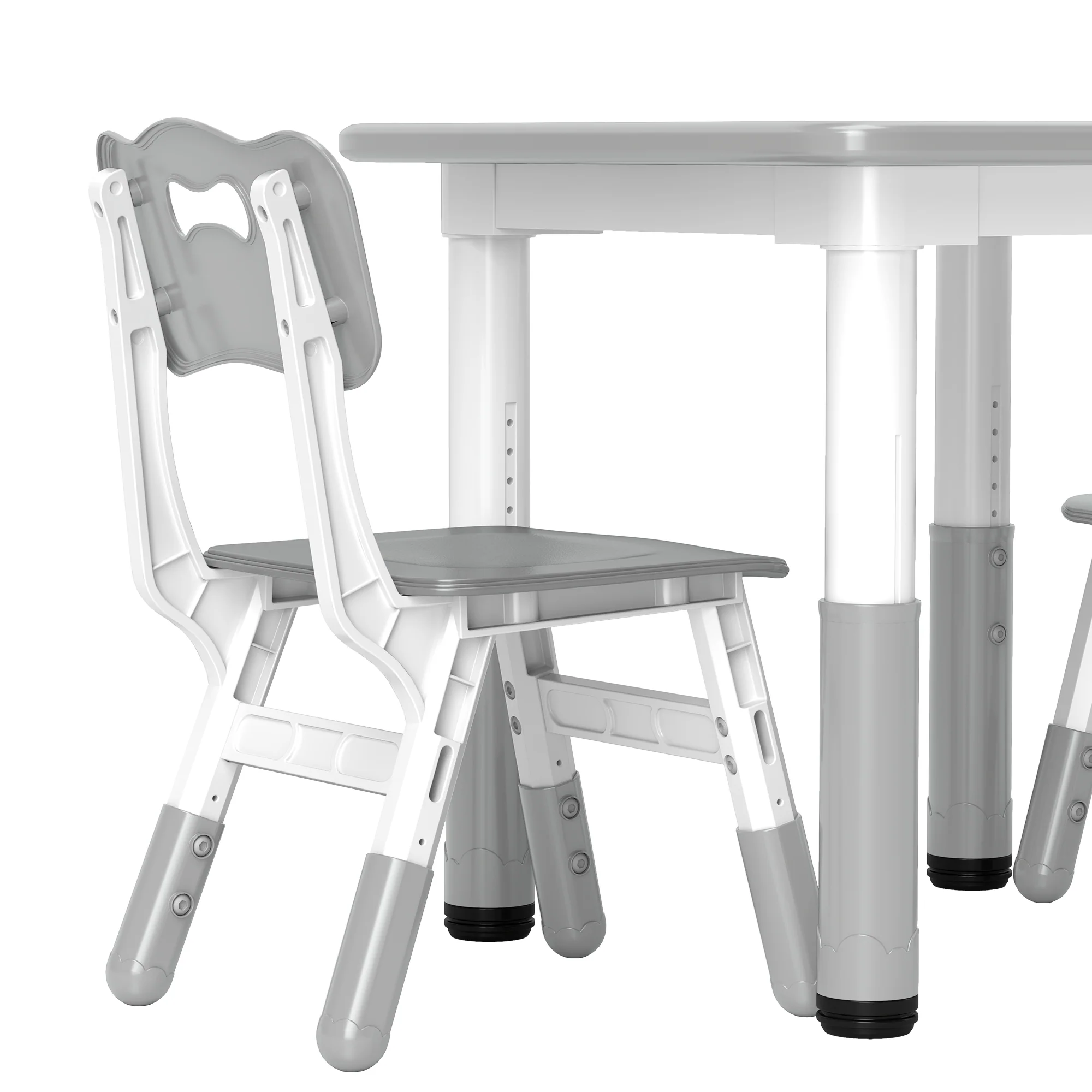 AIYAPLAY 3 Pcs Height Adjustable Kids Table And Chair Set For Playroom - Grey/Pink - Image 15