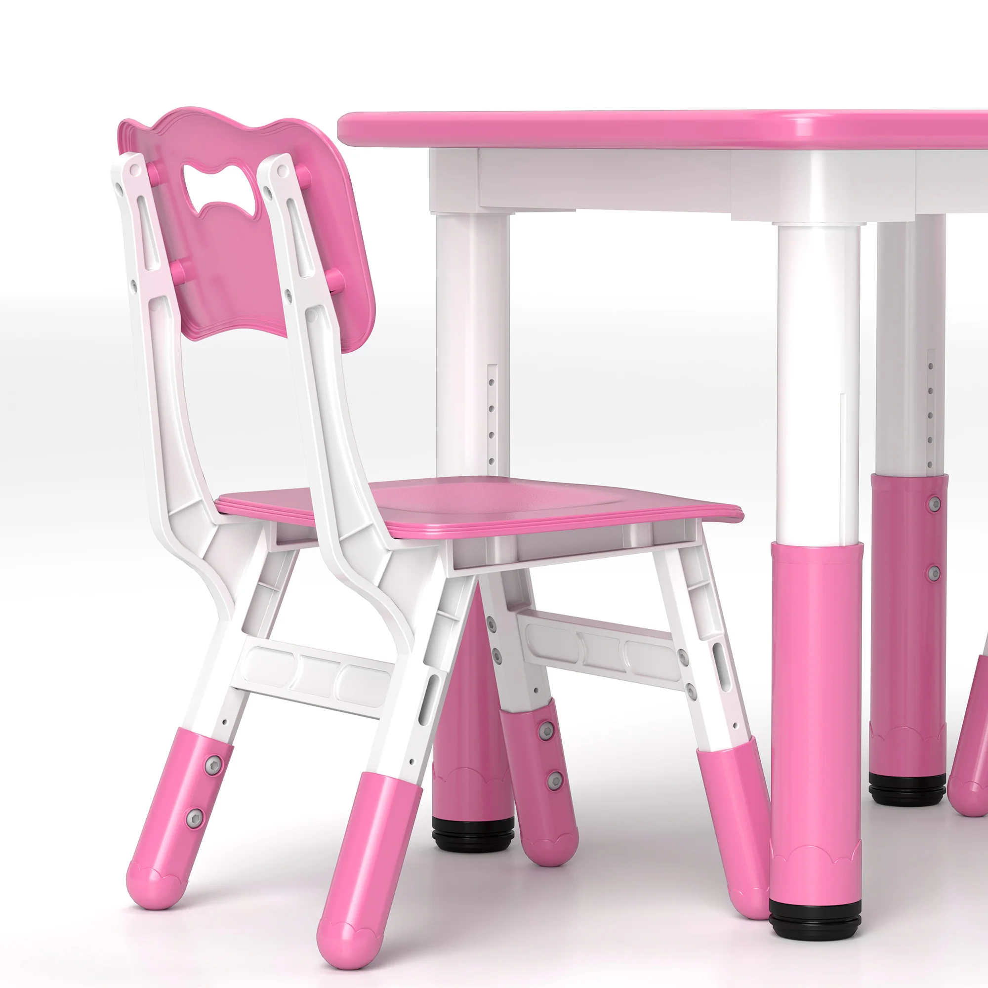 AIYAPLAY 3 Pcs Height Adjustable Kids Table And Chair Set For Playroom - Grey/Pink - Image 8