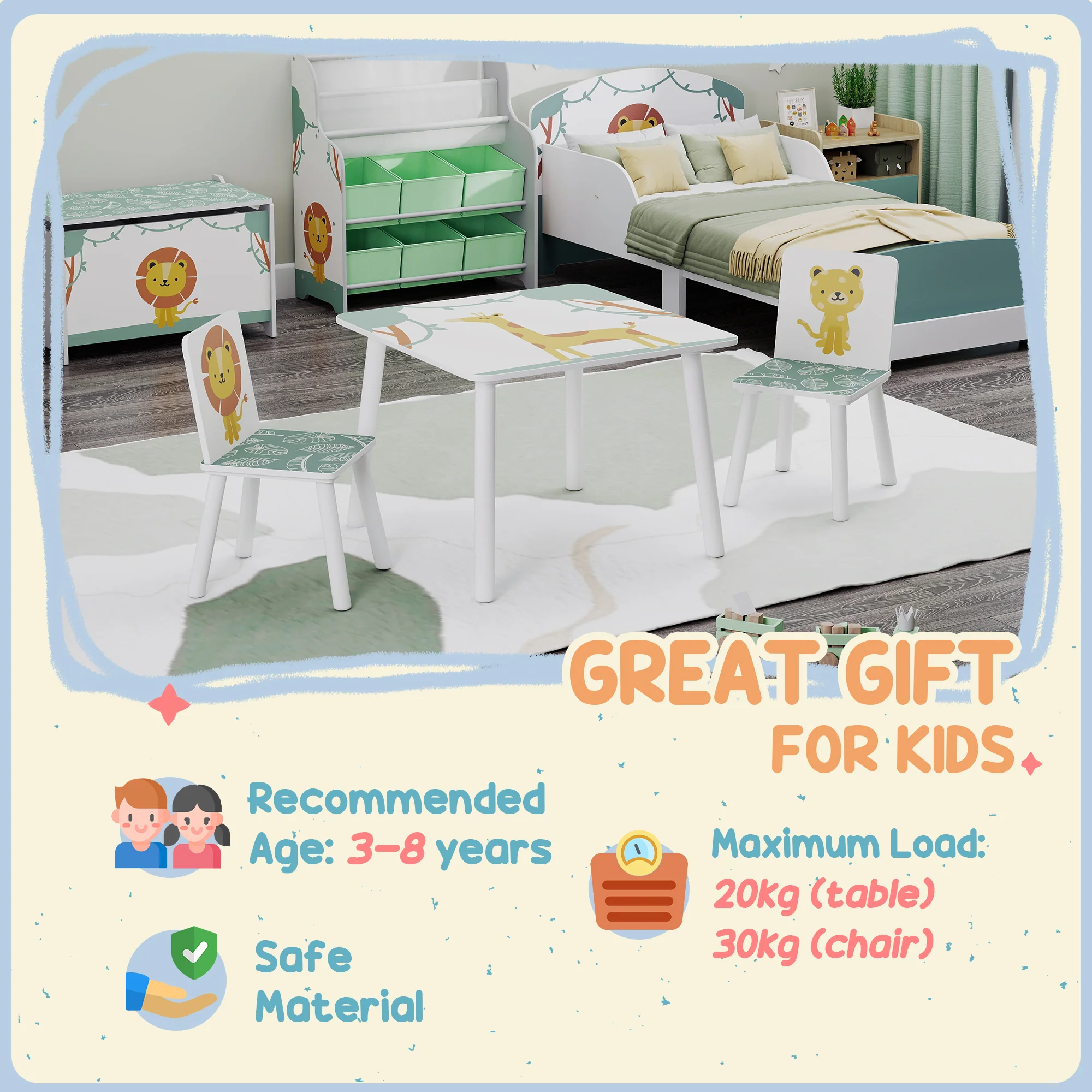 AIYAPLAY 3-Piece Kids Table With 2 Chairs Set For Bedroom Nursery - Image 7