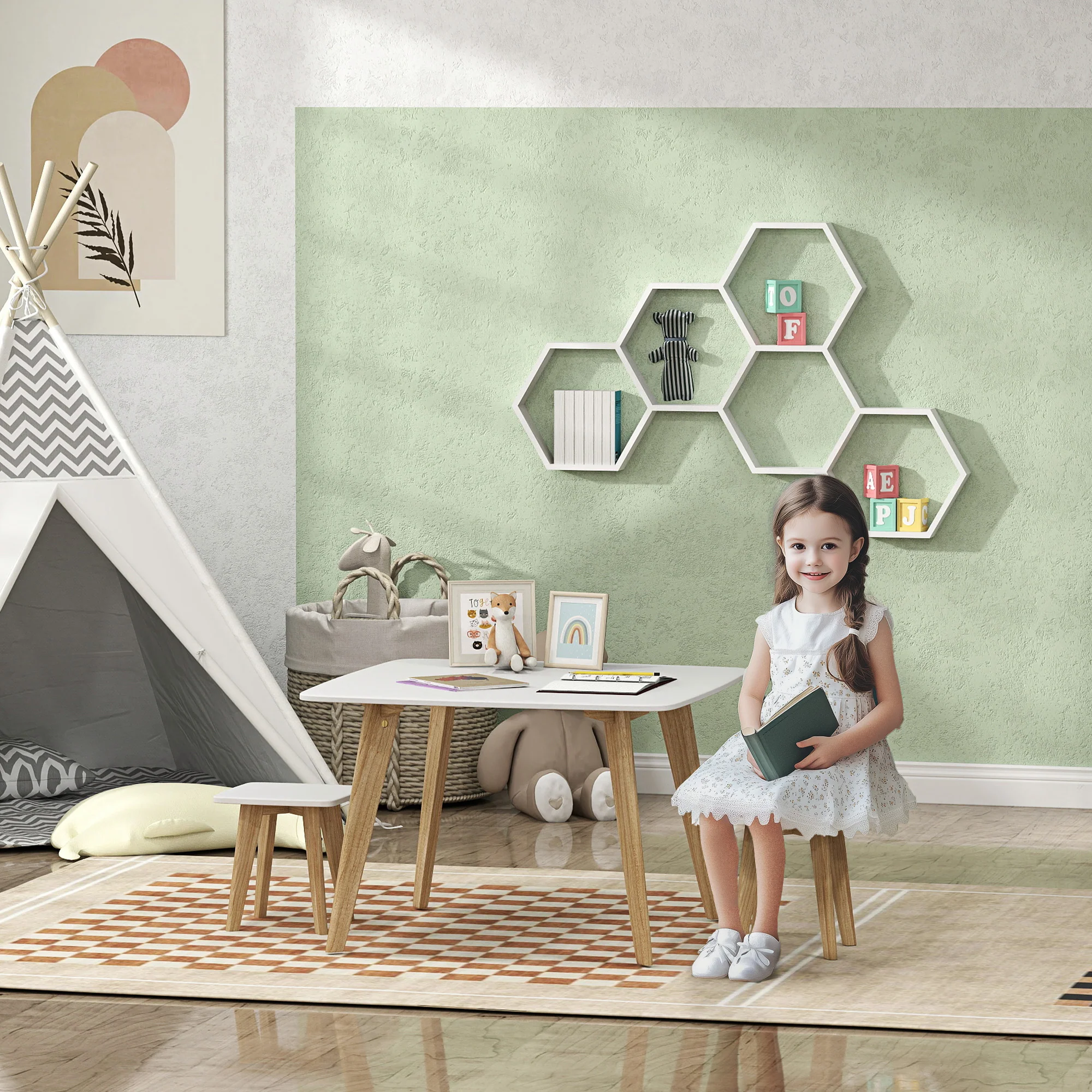 AIYAPLAY 3 Pieces Kids Table and Chair Set for Playroom, Bedroom - Image 2