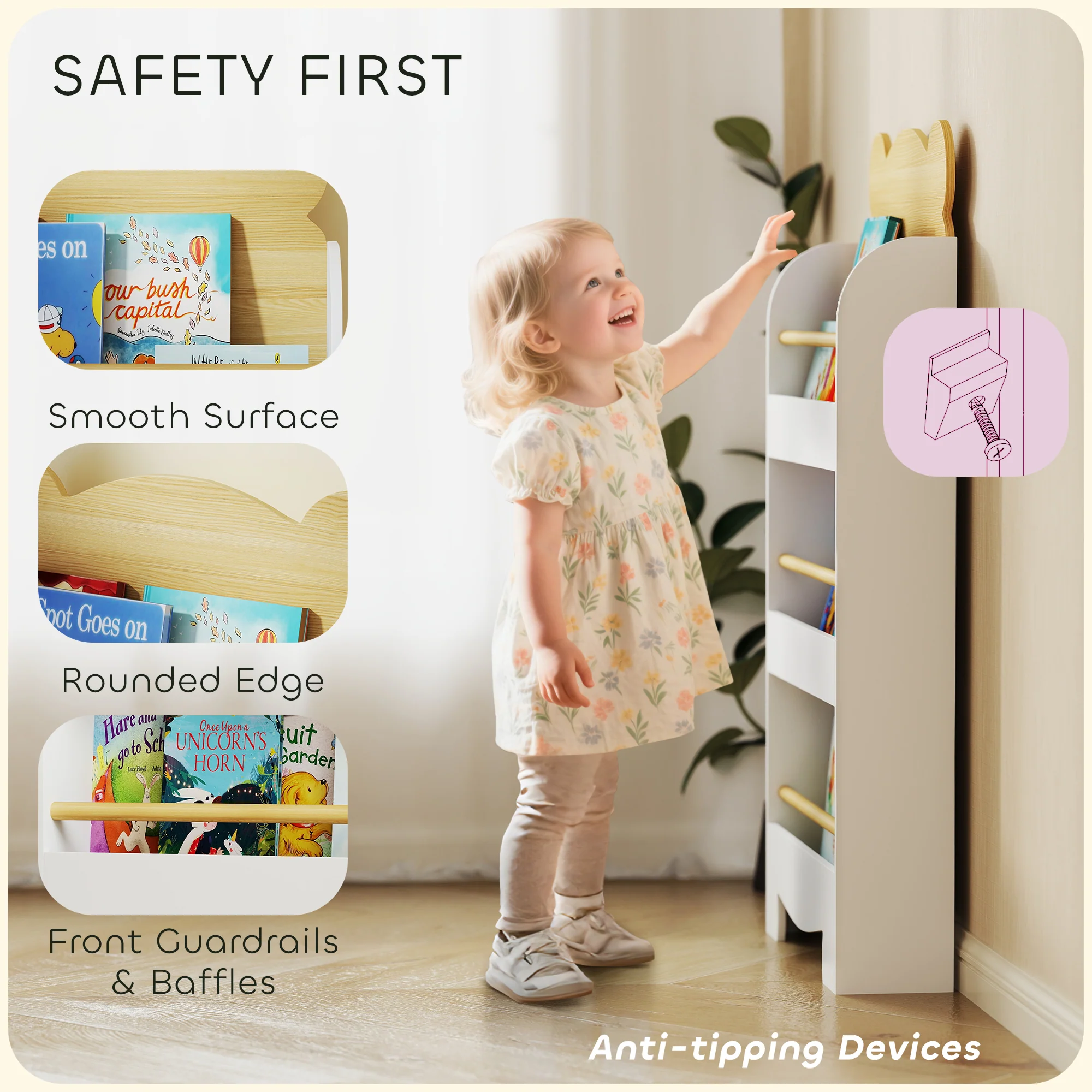 AIYAPLAY 3 Tier Kids Bookshelf Bear Theme Children Bookcase - Image 4