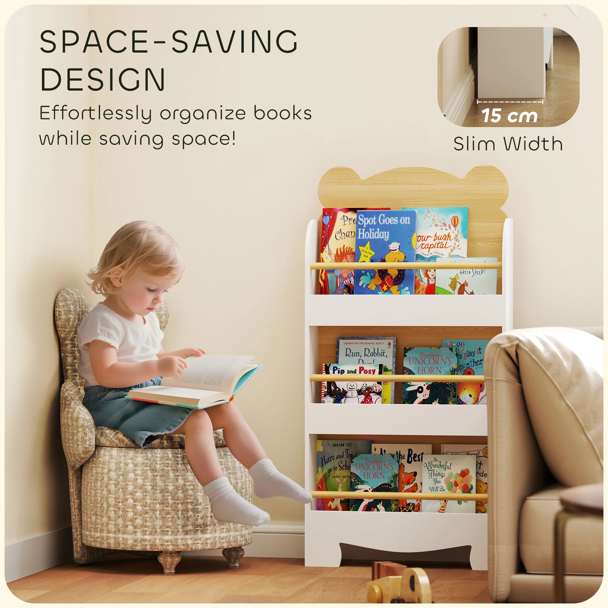 AIYAPLAY 3 Tier Kids Bookshelf Bear Theme Children Bookcase - Image 6