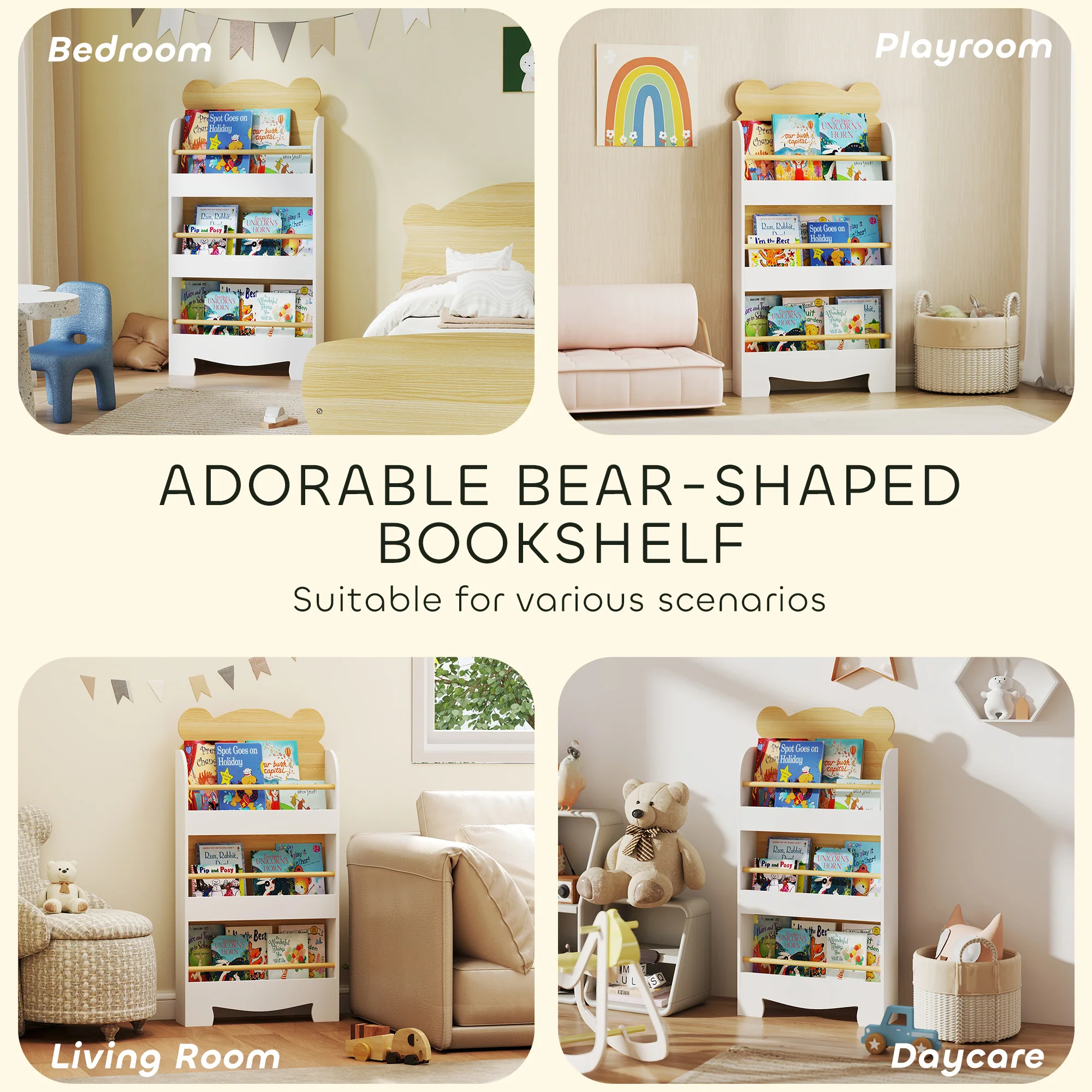 AIYAPLAY 3 Tier Kids Bookshelf Bear Theme Children Bookcase - Image 7