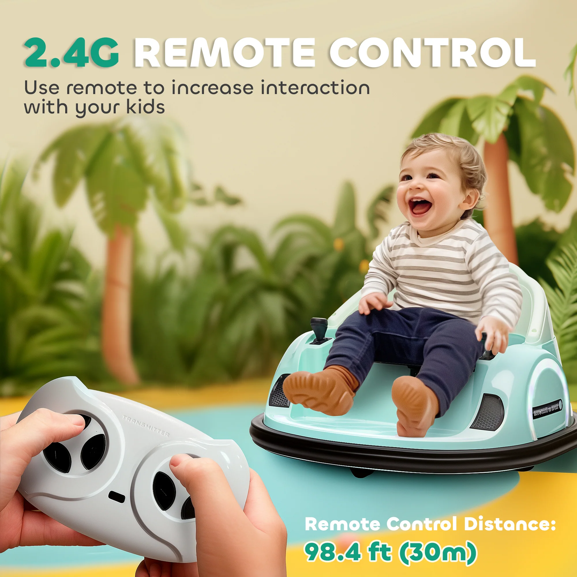 AIYAPLAY 360° Rotation 12V Pink Kids Bumper Car W/ Remote Control - Image 15