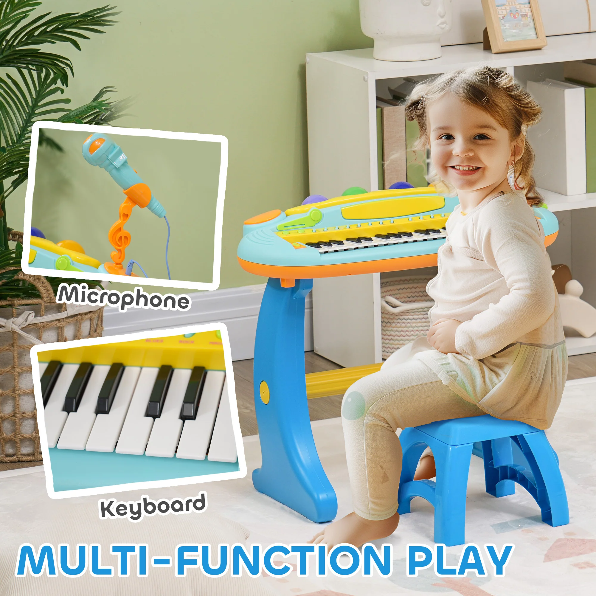 AIYAPLAY 37 Keys Kids Piano W/ Microphone, Stool, Record & Replay Function - Image 3