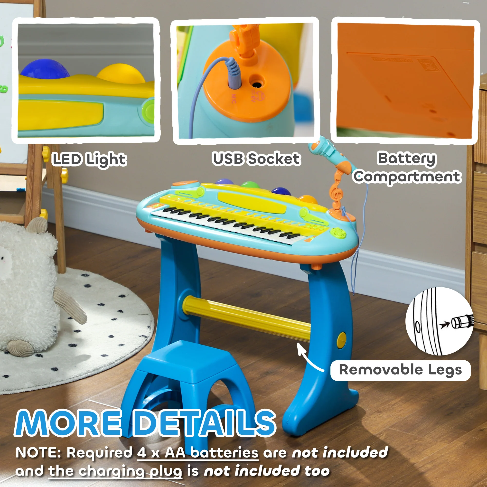 AIYAPLAY 37 Keys Kids Piano W/ Microphone, Stool, Record & Replay Function - Image 6