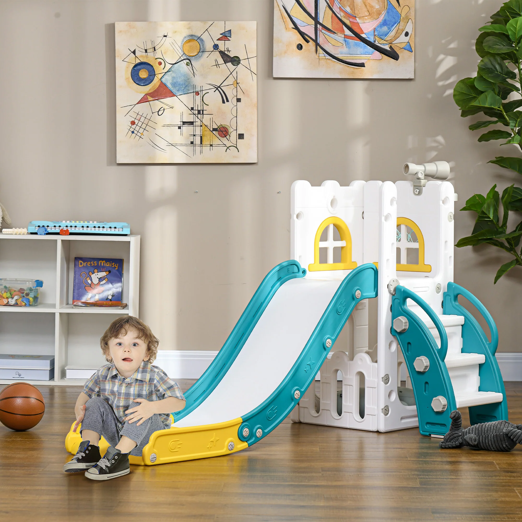 AIYAPLAY 4 In 1 Kids Slide For Indoor Use, For Toddler 1-3 Years Old, Yellow - Image 3