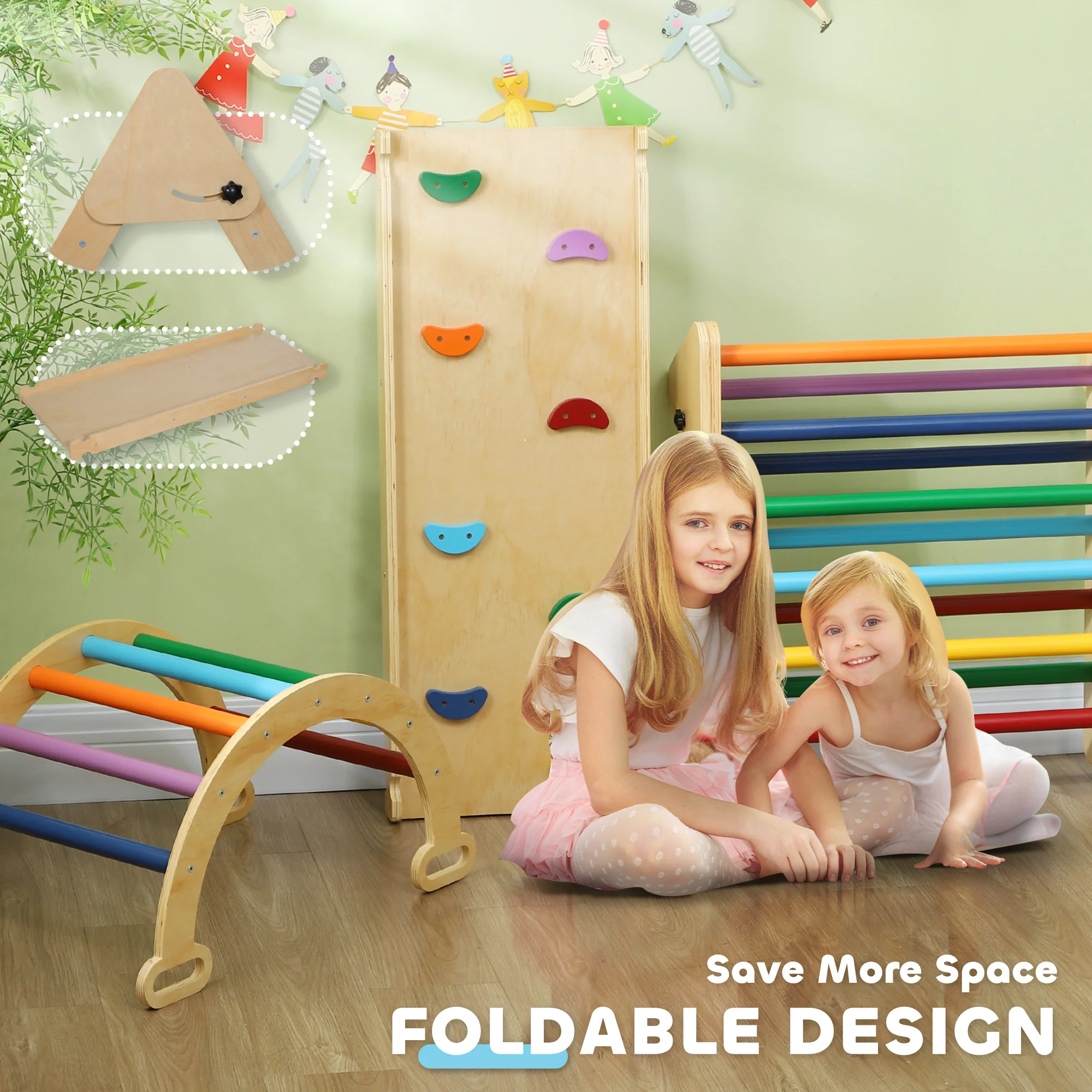 AIYAPLAY 5 in 1 Toddler Climbing Frame with Ramp, Arch, for 18-48 Months - Image 7