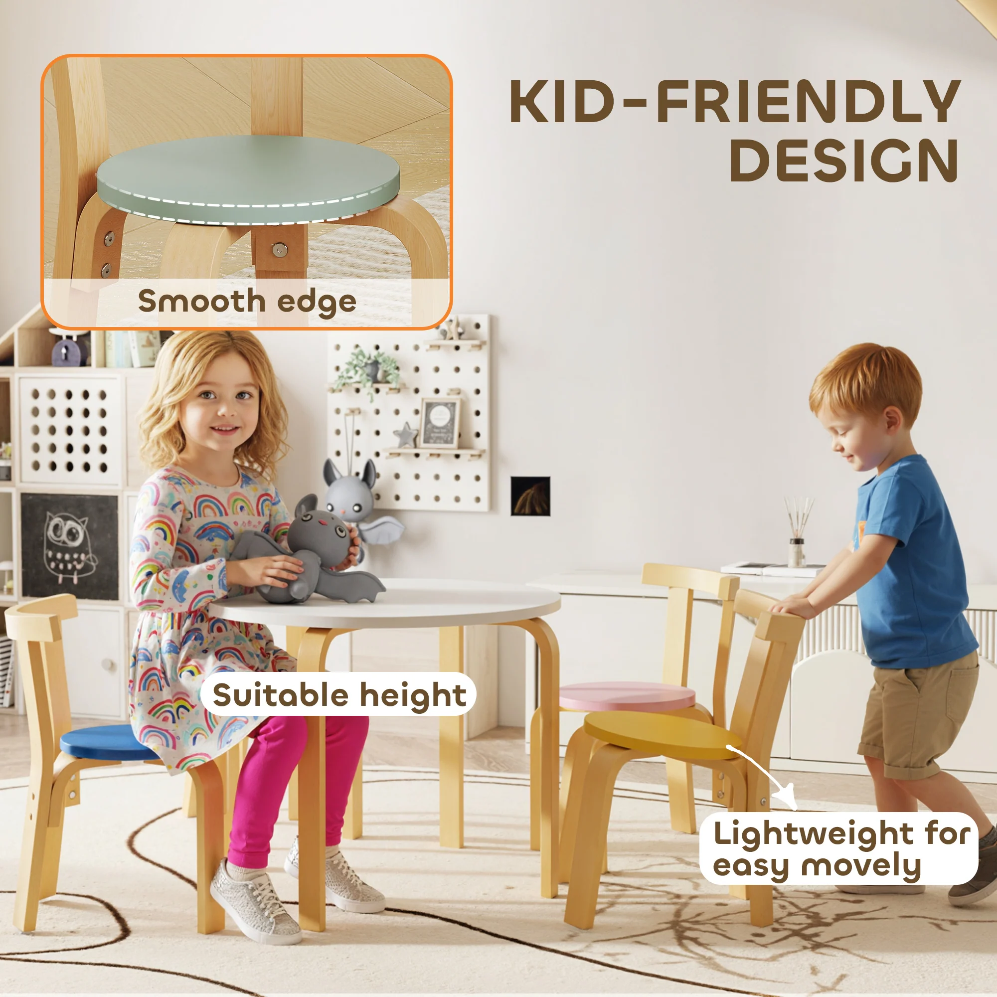 AIYAPLAY 5 Piece Kids Table and Chairs Set Wood for 3-8 Years for Art Crafts - Image 4