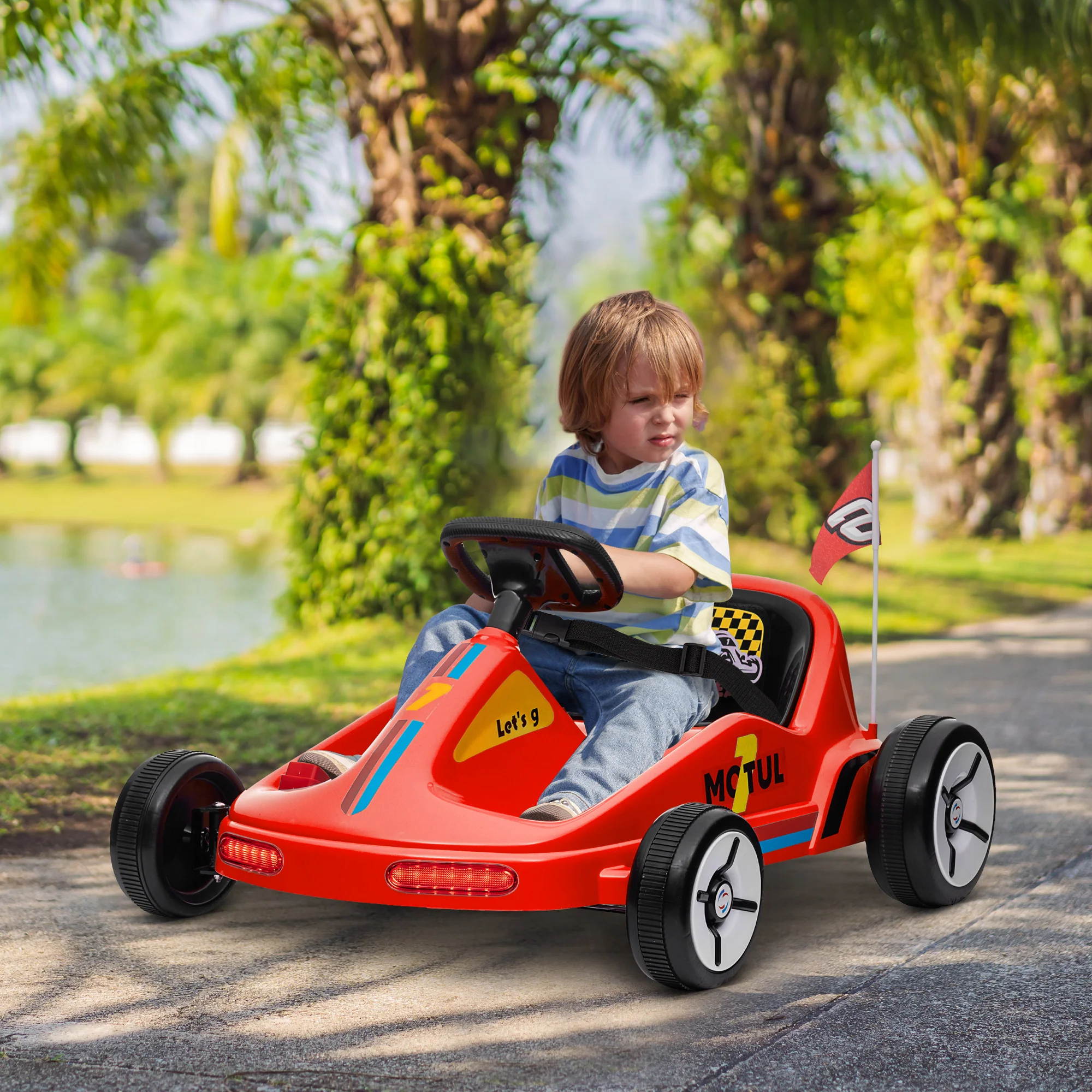 AIYAPLAY 6V Electric Go Kart W/ Music, Light, Horn, For 3-5 Years - Blue/Red/Yellow - Image 11