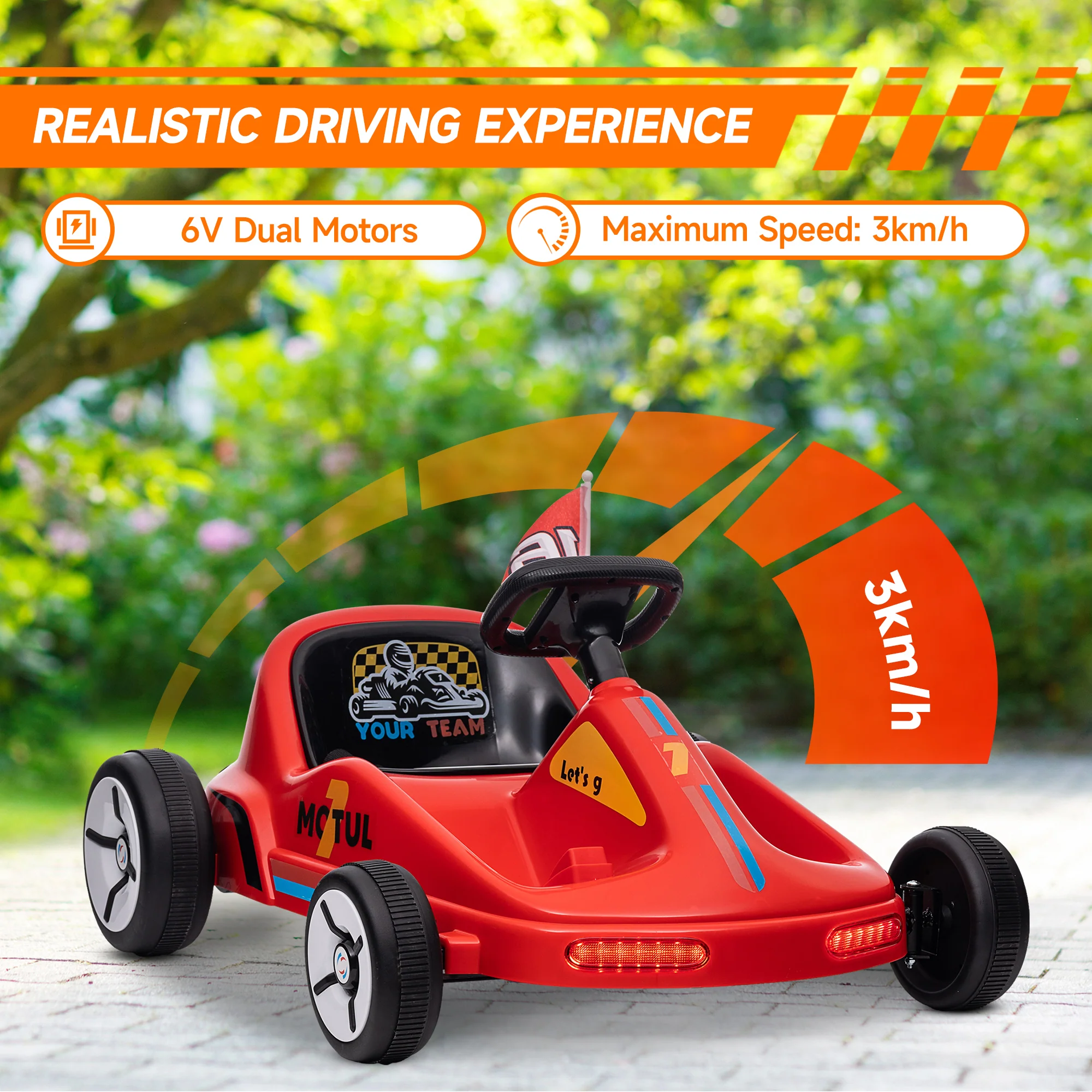 AIYAPLAY 6V Electric Go Kart W/ Music, Light, Horn, For 3-5 Years - Blue/Red/Yellow - Image 12