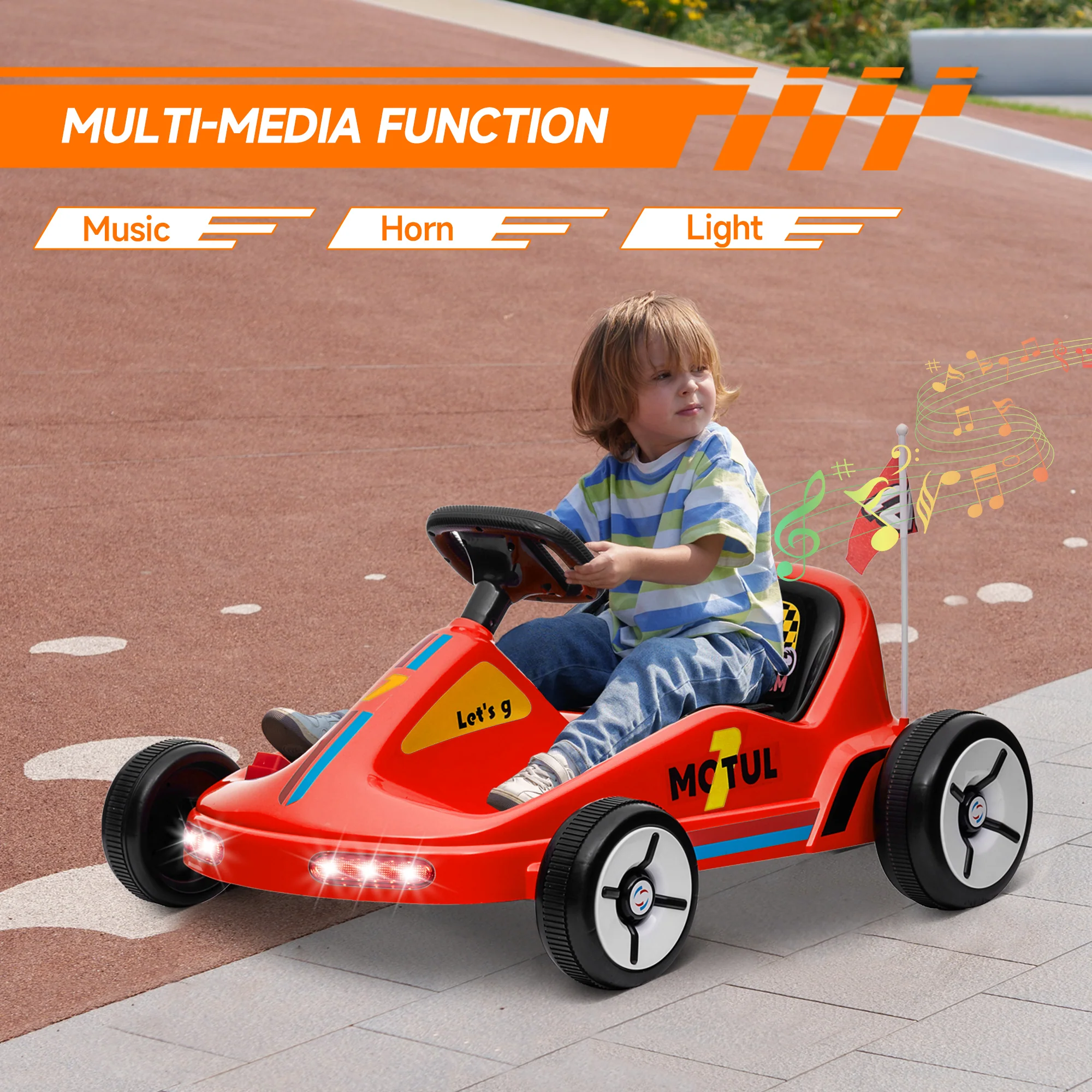 AIYAPLAY 6V Electric Go Kart W/ Music, Light, Horn, For 3-5 Years - Blue/Red/Yellow - Image 13