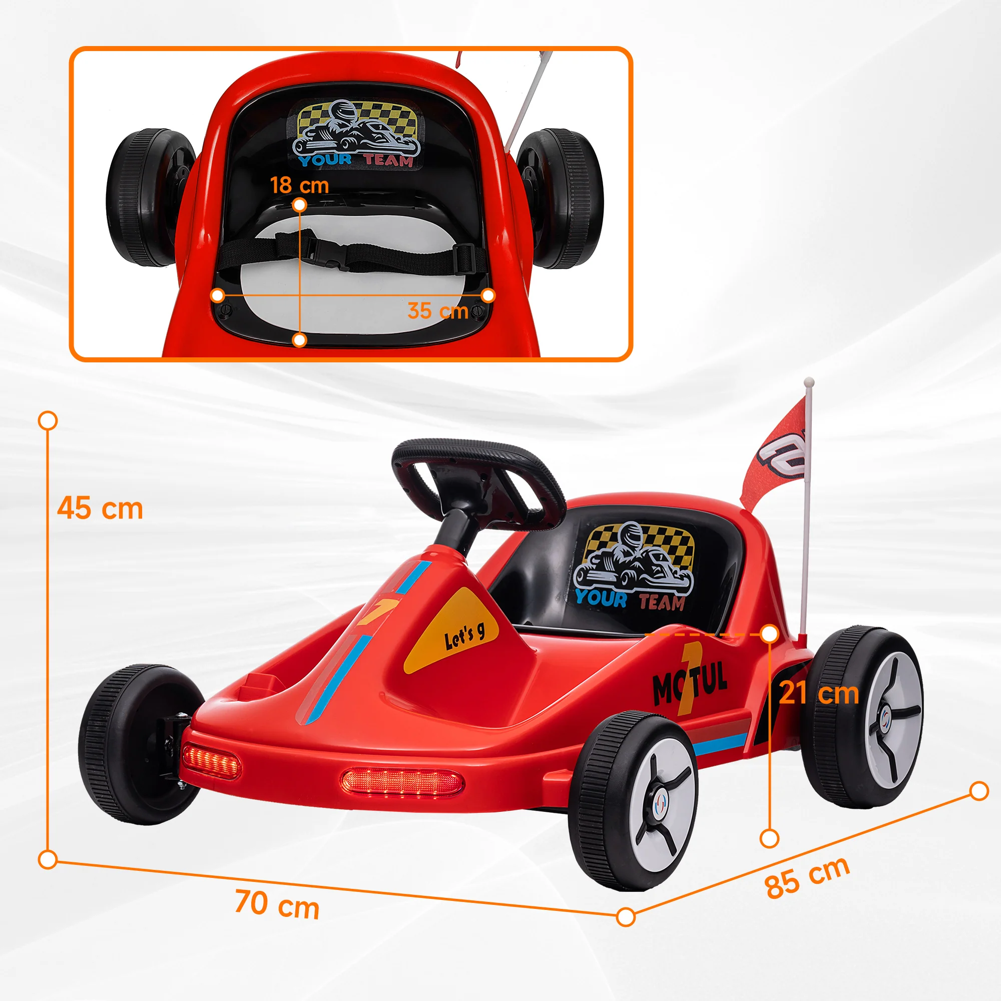 AIYAPLAY 6V Electric Go Kart W/ Music, Light, Horn, For 3-5 Years - Blue/Red/Yellow - Image 14