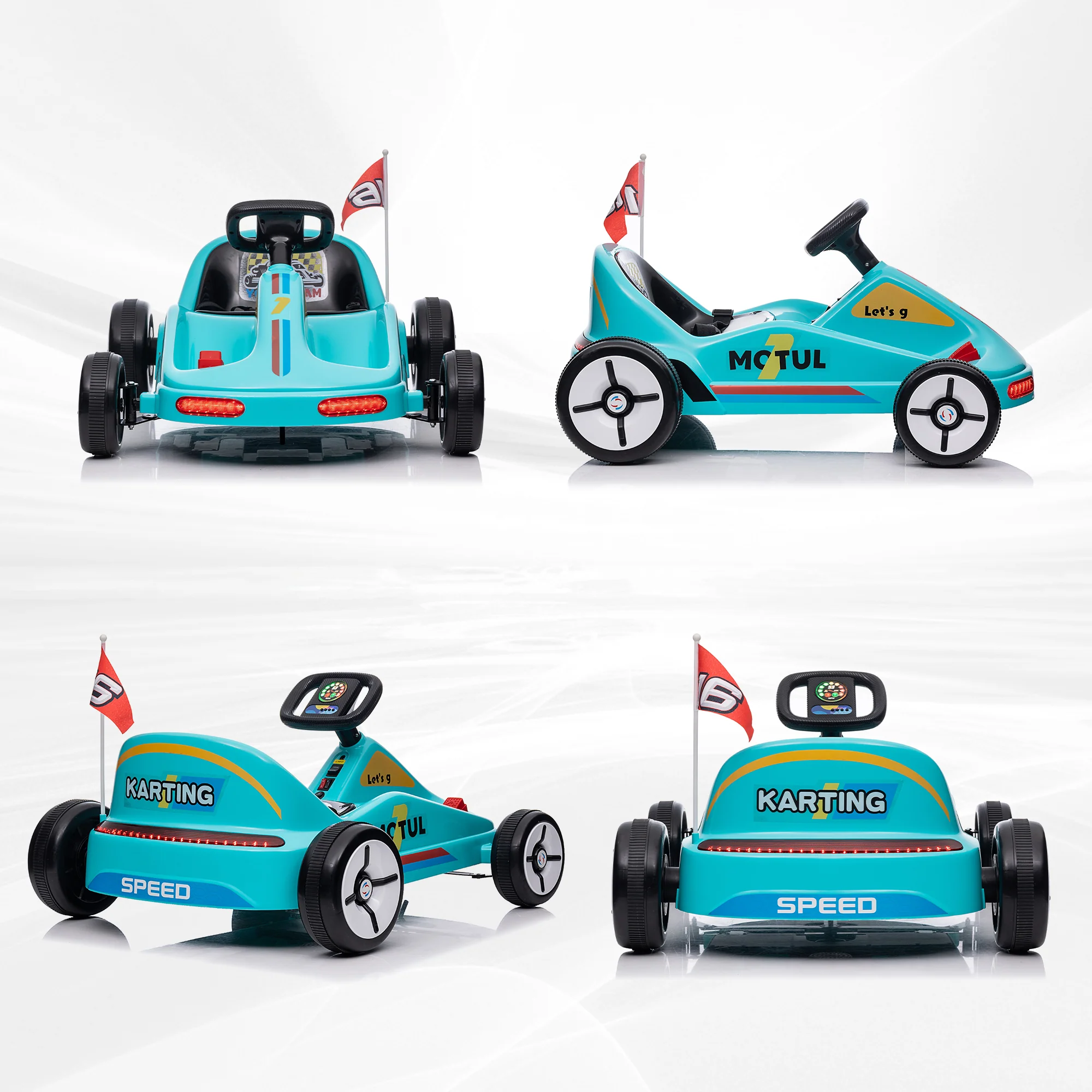 AIYAPLAY 6V Electric Go Kart W/ Music, Light, Horn, For 3-5 Years - Blue/Red/Yellow - Image 15