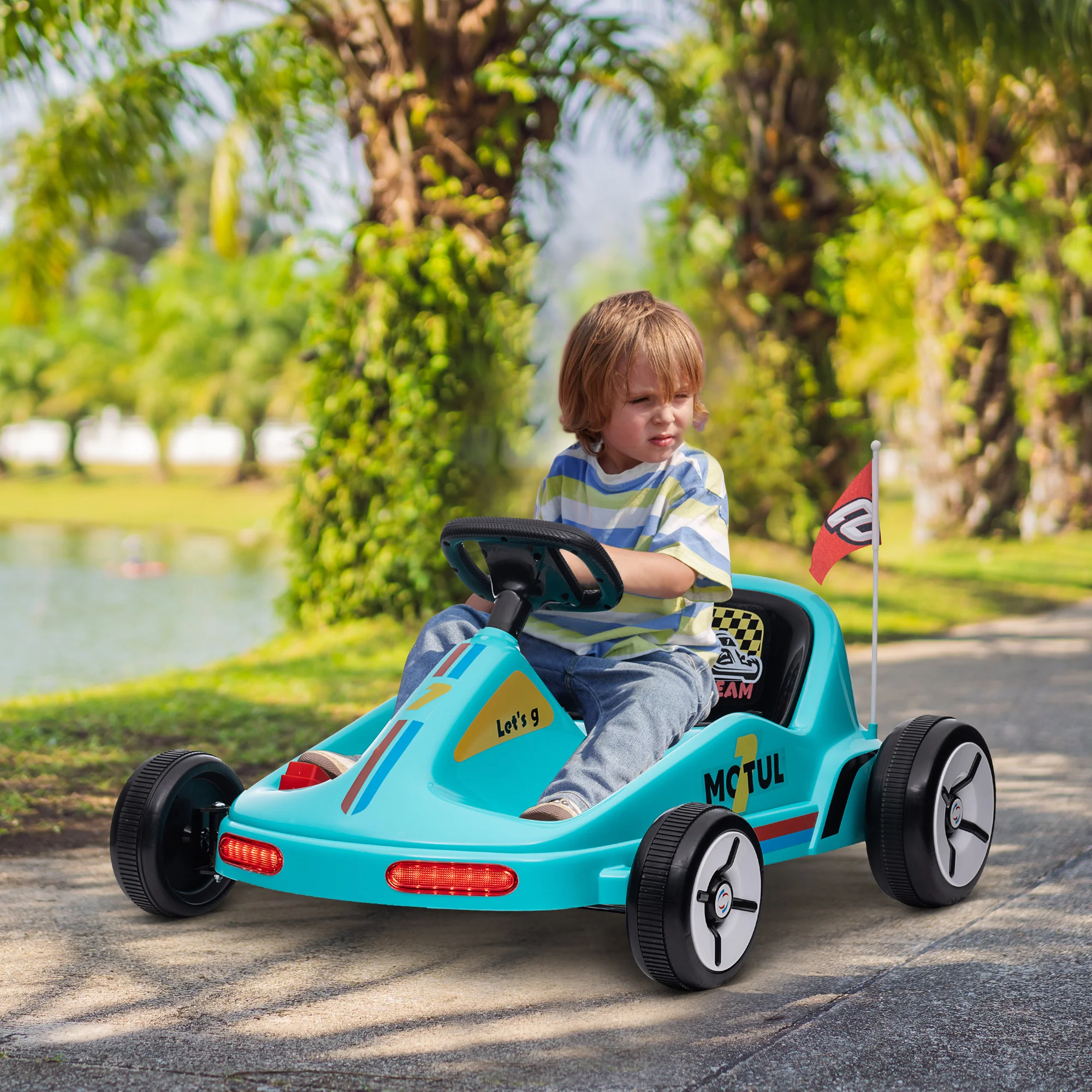 AIYAPLAY 6V Electric Go Kart W/ Music, Light, Horn, For 3-5 Years - Blue/Red/Yellow - Image 18