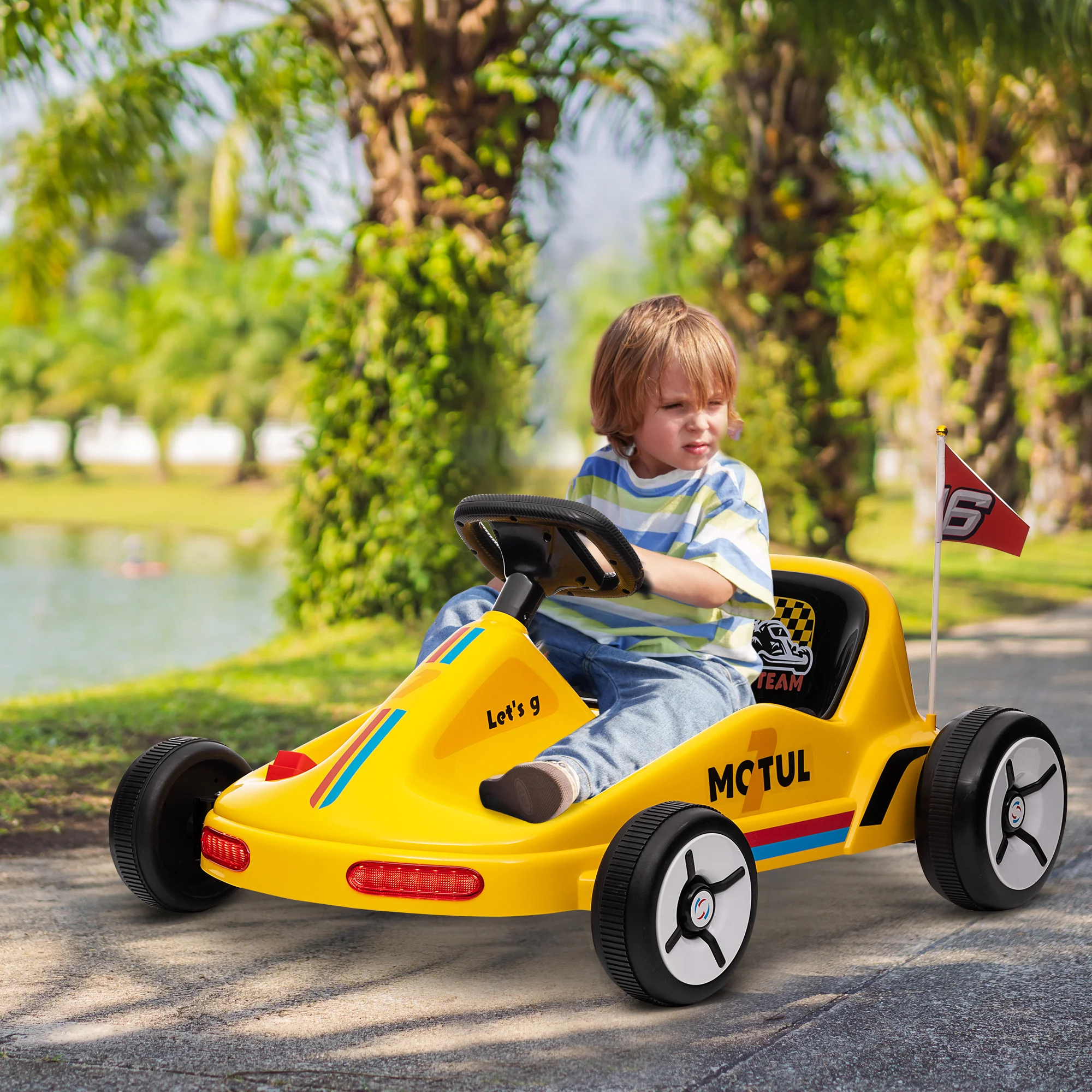 AIYAPLAY 6V Electric Go Kart W/ Music, Light, Horn, For 3-5 Years - Blue/Red/Yellow - Image 2