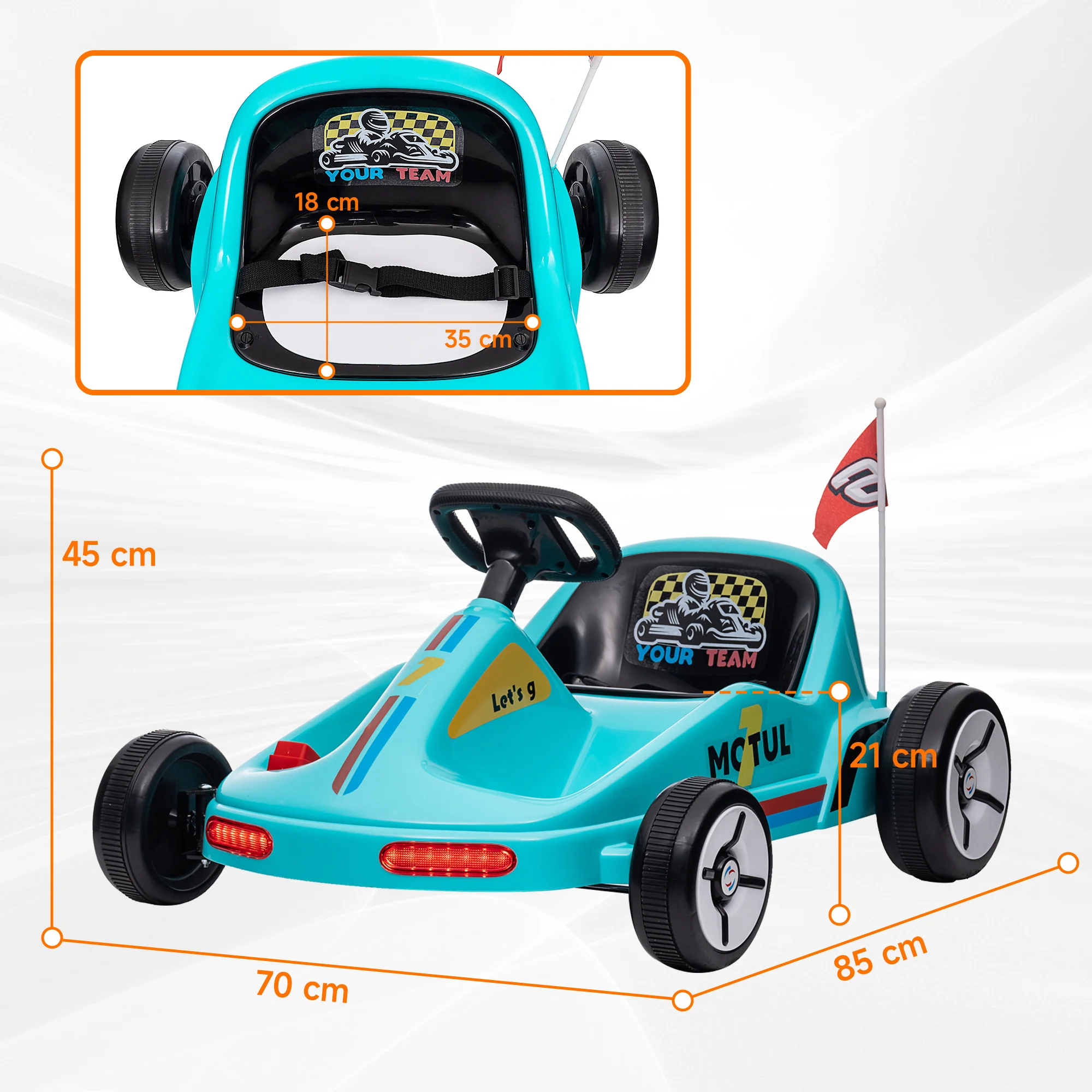 AIYAPLAY 6V Electric Go Kart W/ Music, Light, Horn, For 3-5 Years - Blue/Red/Yellow - Image 21