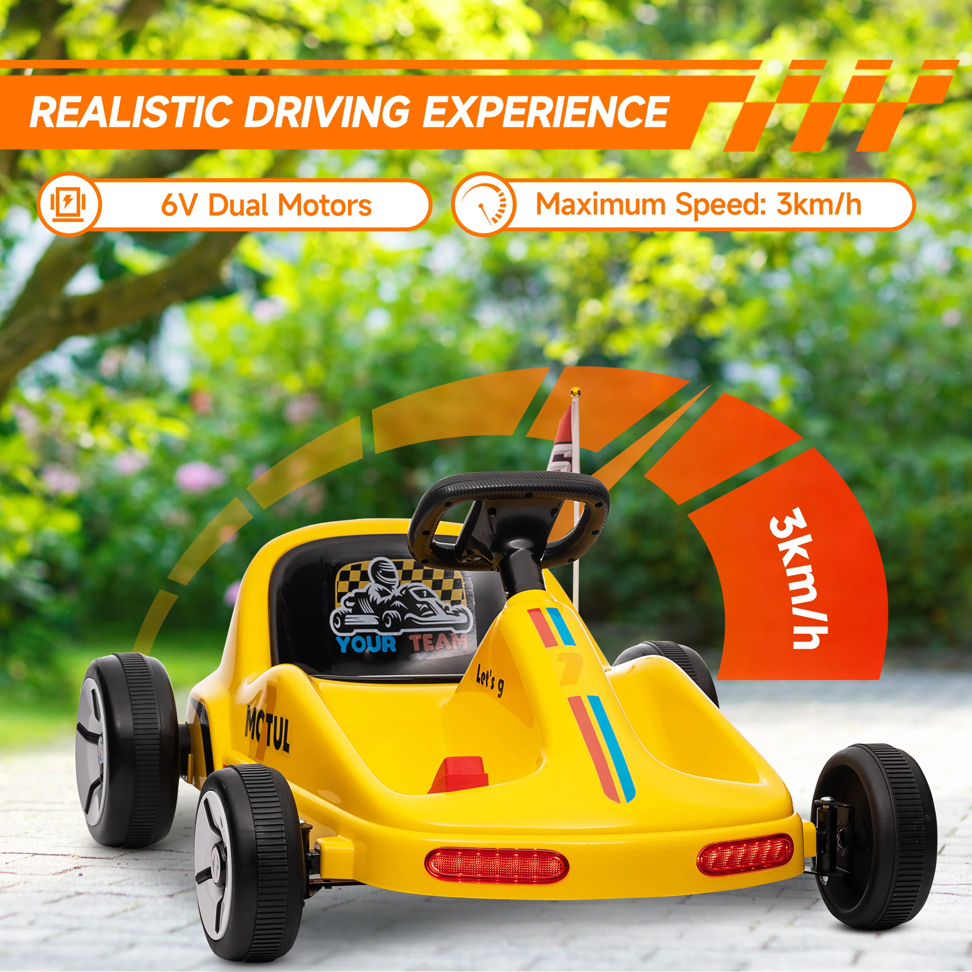AIYAPLAY 6V Electric Go Kart W/ Music, Light, Horn, For 3-5 Years - Blue/Red/Yellow - Image 3