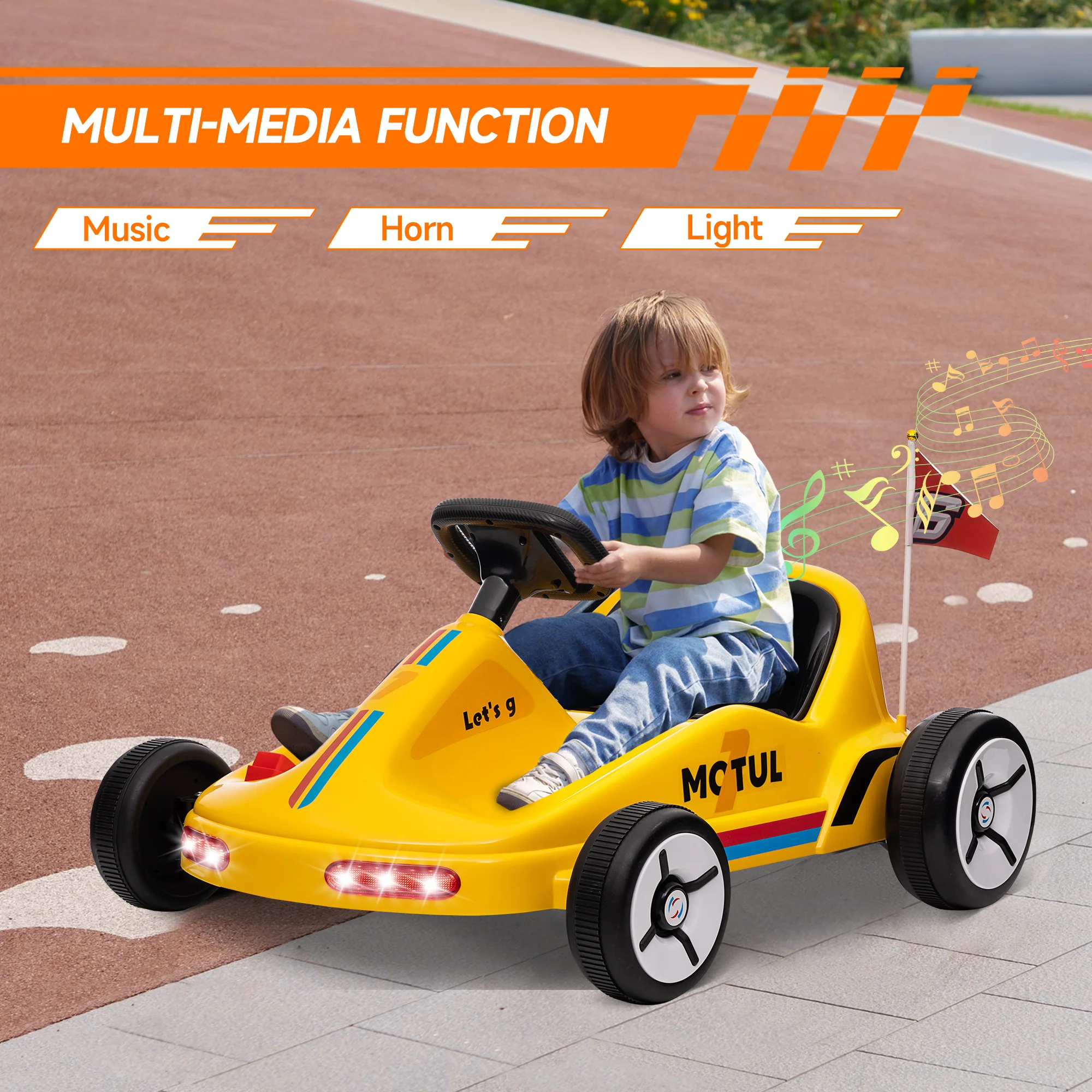 AIYAPLAY 6V Electric Go Kart W/ Music, Light, Horn, For 3-5 Years - Blue/Red/Yellow - Image 4