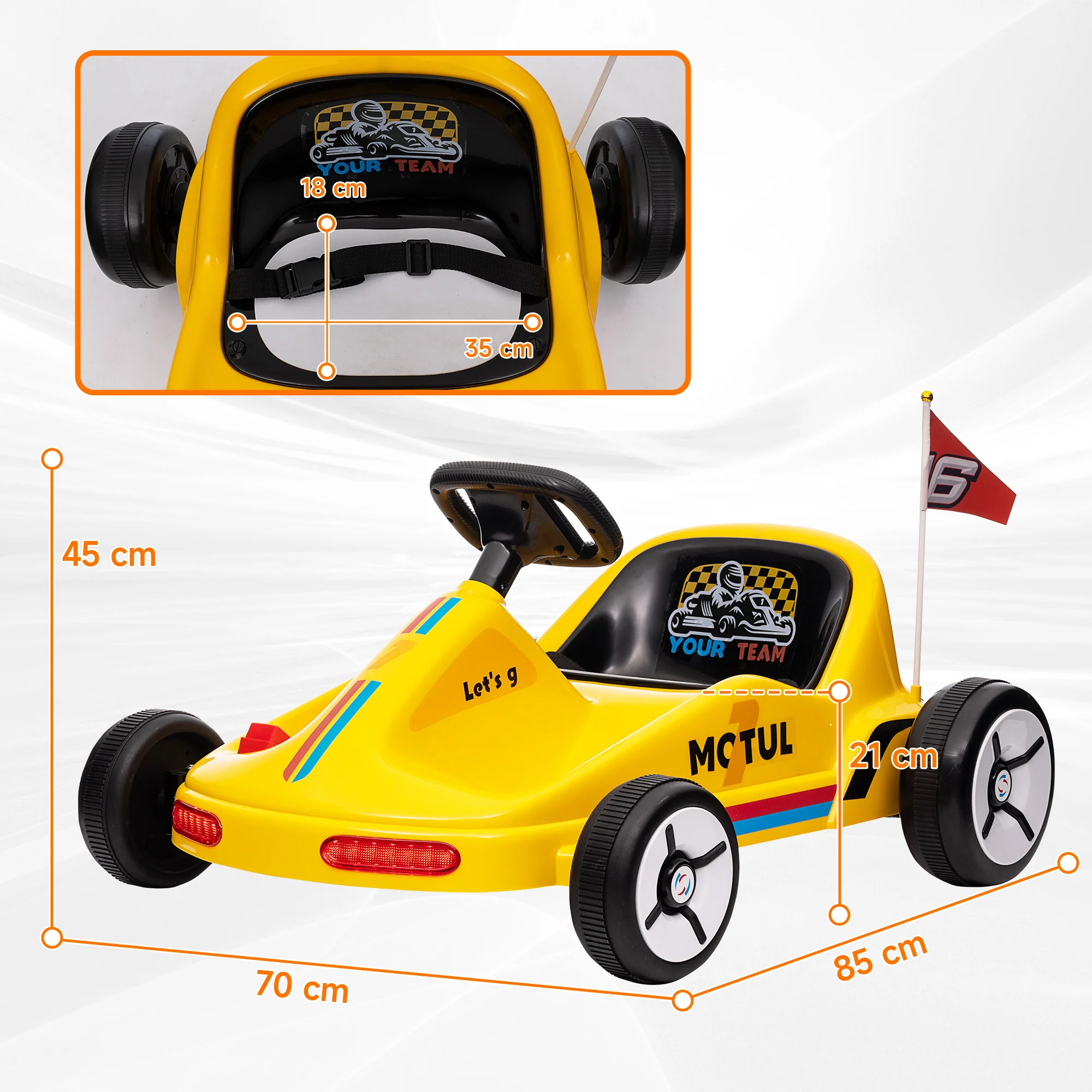 AIYAPLAY 6V Electric Go Kart W/ Music, Light, Horn, For 3-5 Years - Blue/Red/Yellow - Image 5