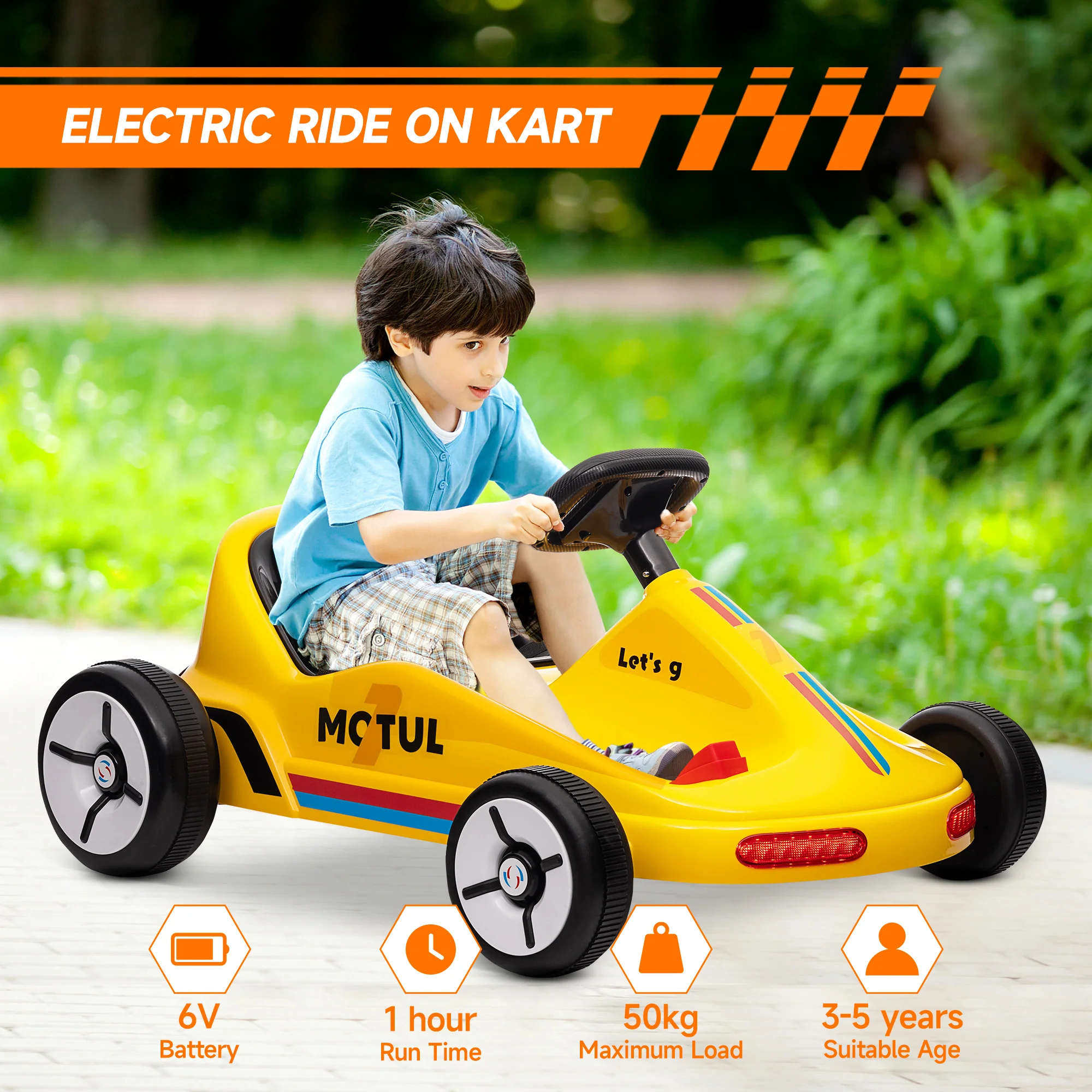 AIYAPLAY 6V Electric Go Kart W/ Music, Light, Horn, For 3-5 Years - Blue/Red/Yellow - Image 7