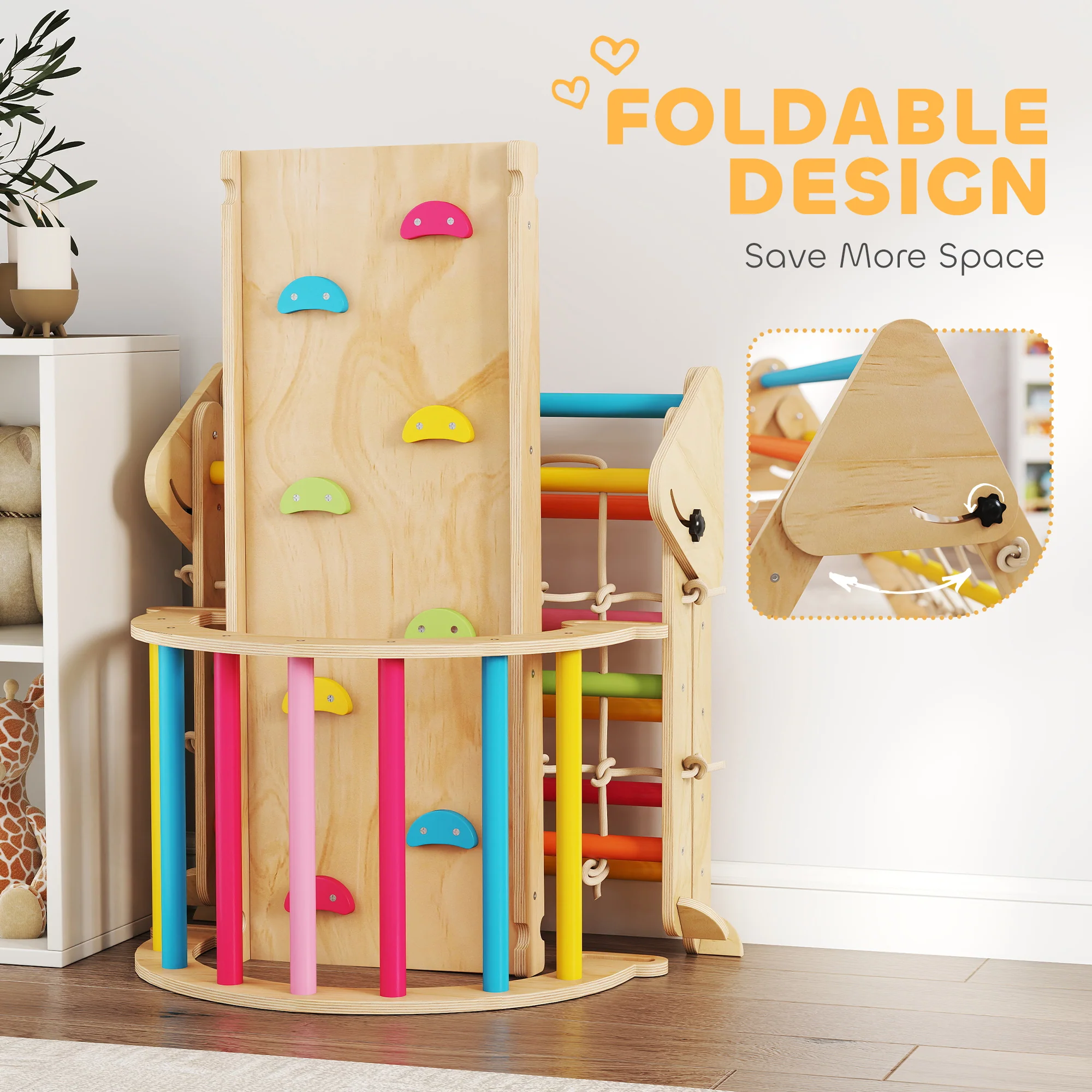 AIYAPLAY 8-in-1 Toddler Climbing Frame, Play Triangle Set, Multicolour - Image 7