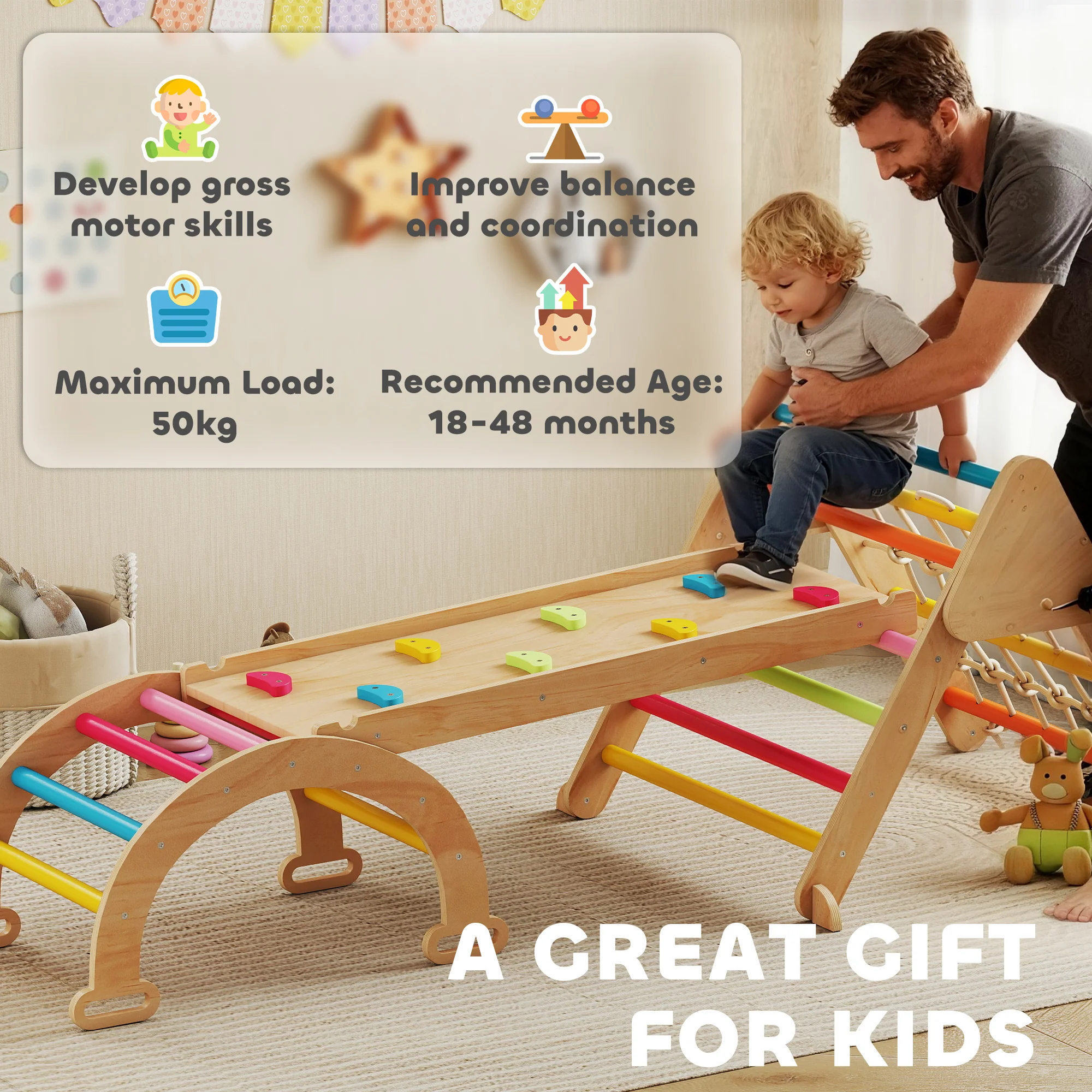 AIYAPLAY 8-in-1 Toddler Climbing Frame, Play Triangle Set, Multicolour - Image 8