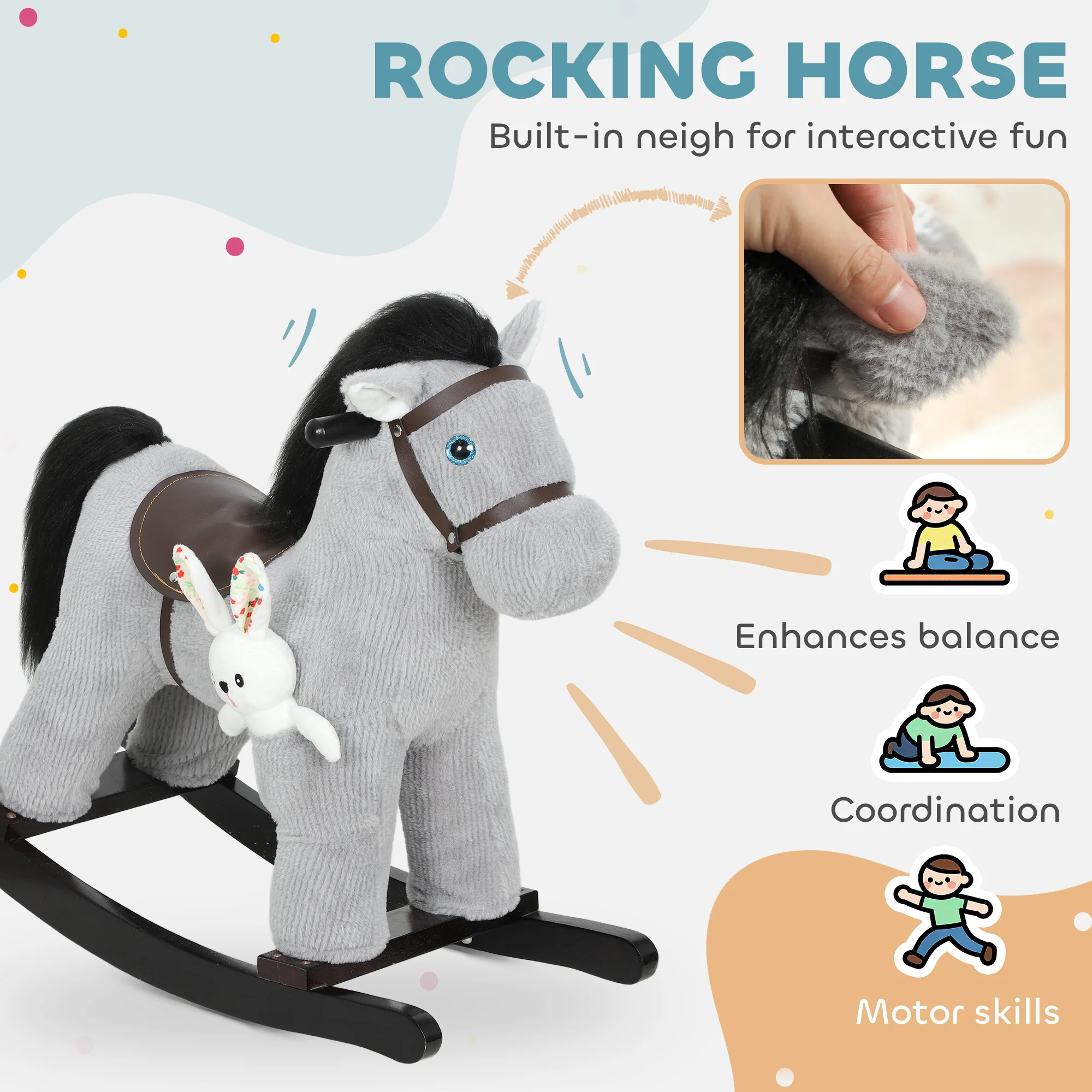 AIYAPLAY Baby Rocking Horse, Toddler Animal Rocker for Kids Aged 2-5, Grey - Image 3