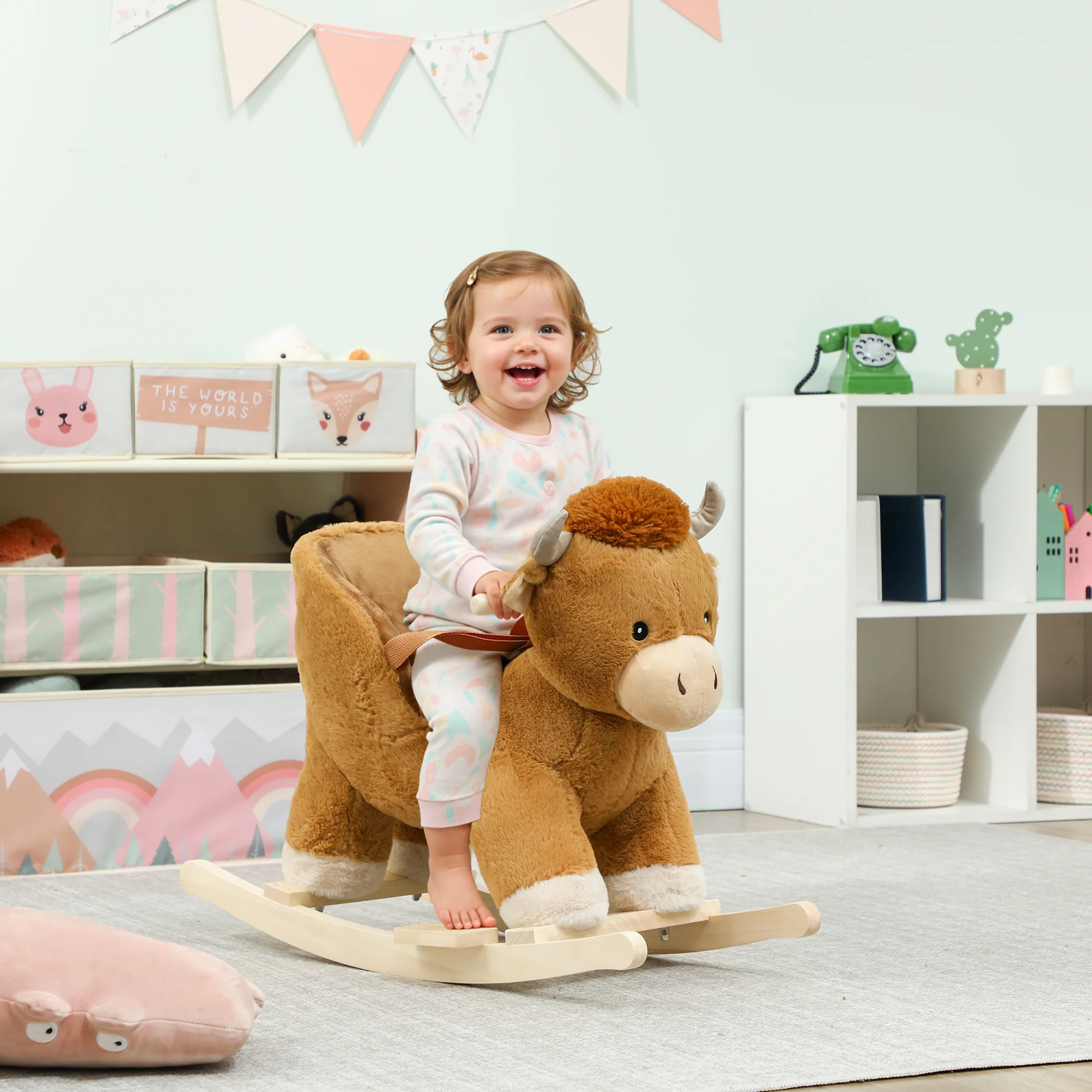 AIYAPLAY Baby Rocking Horse with Song, Safety Belt, Wood Base for 1-3 Years - Image 2