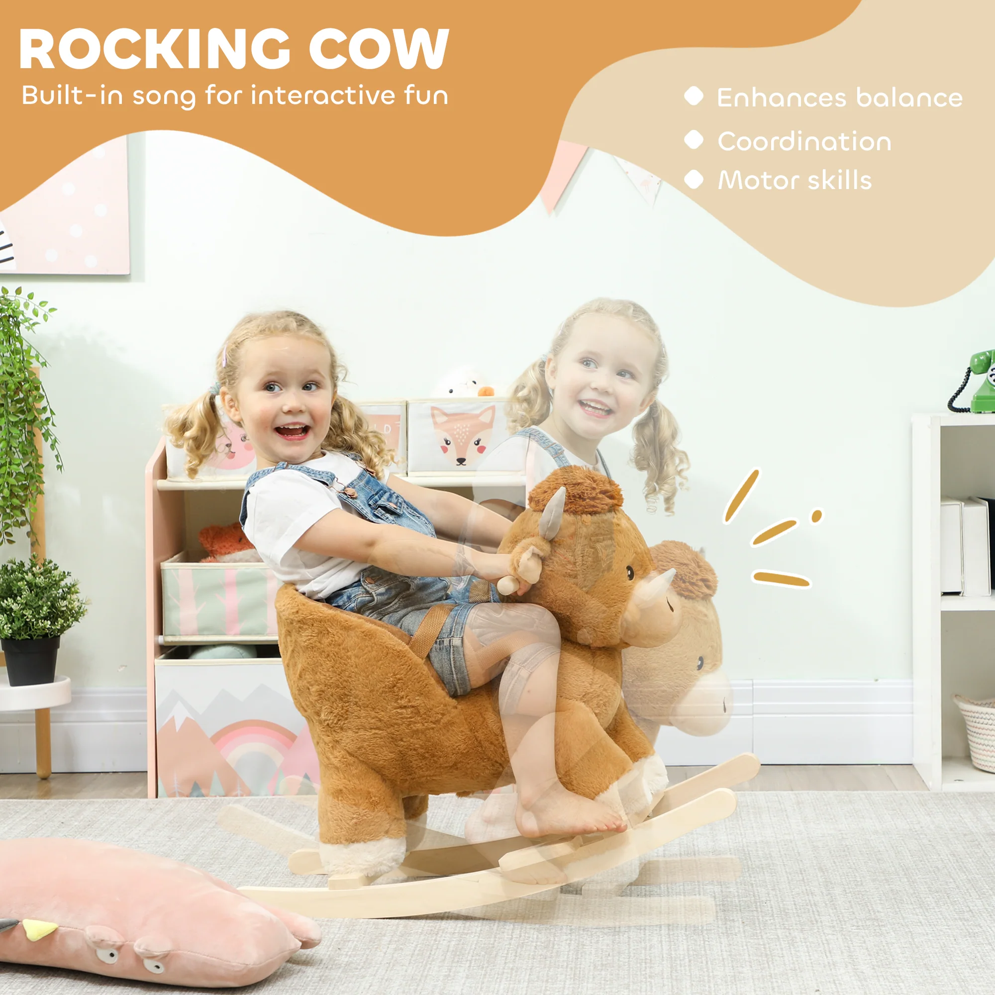 AIYAPLAY Baby Rocking Horse with Song, Safety Belt, Wood Base for 1-3 Years - Image 3