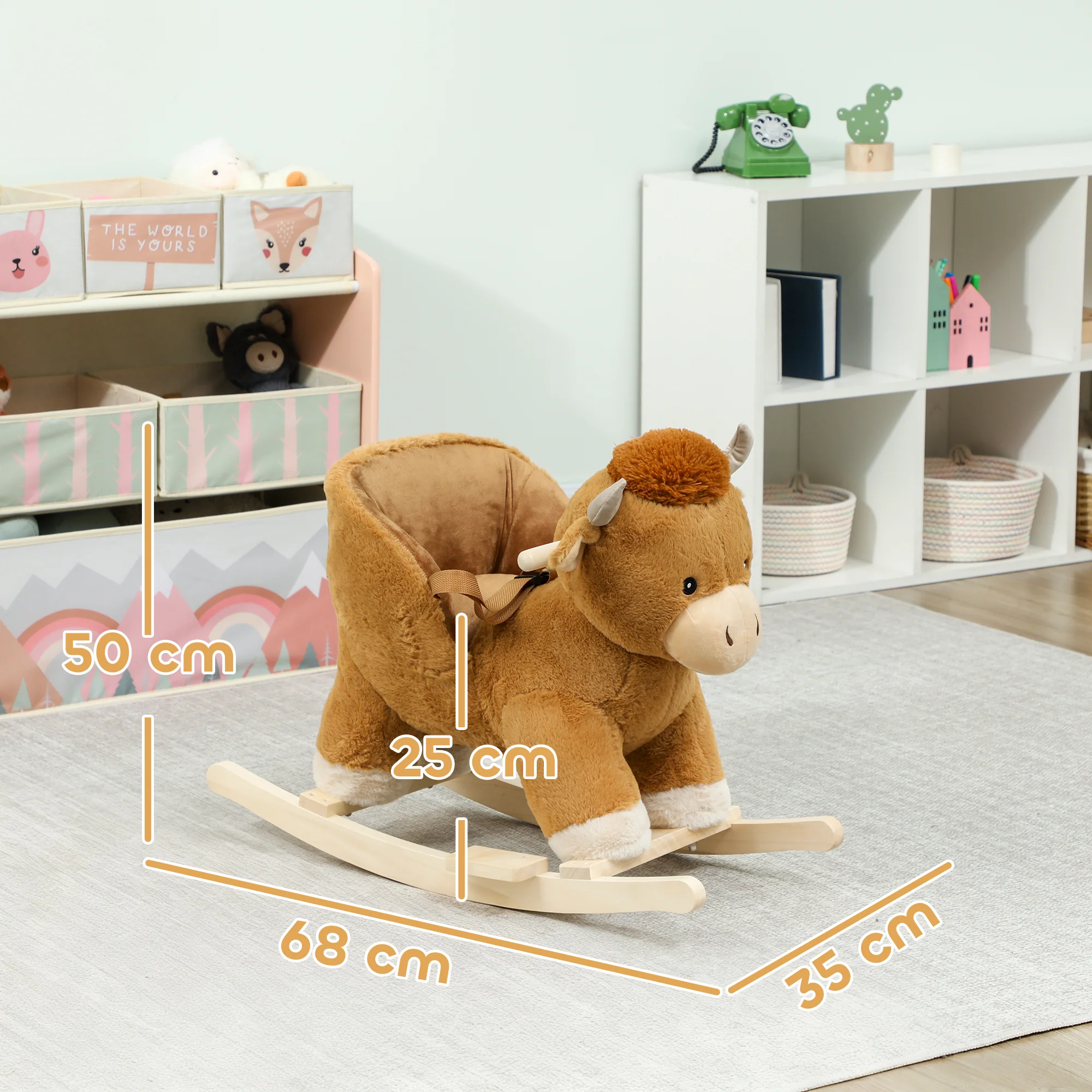 AIYAPLAY Baby Rocking Horse with Song, Safety Belt, Wood Base for 1-3 Years - Image 5