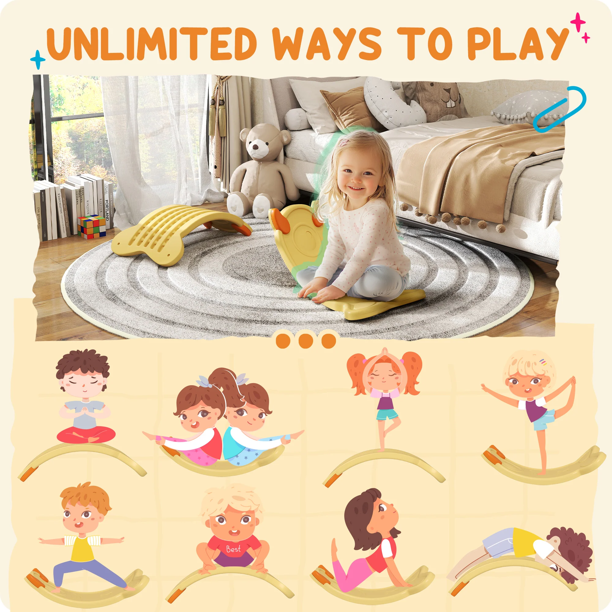 AIYAPLAY Balance Board For Kids Balance Training & Sensory Play - Yellow/Pink/Blue - Image 3