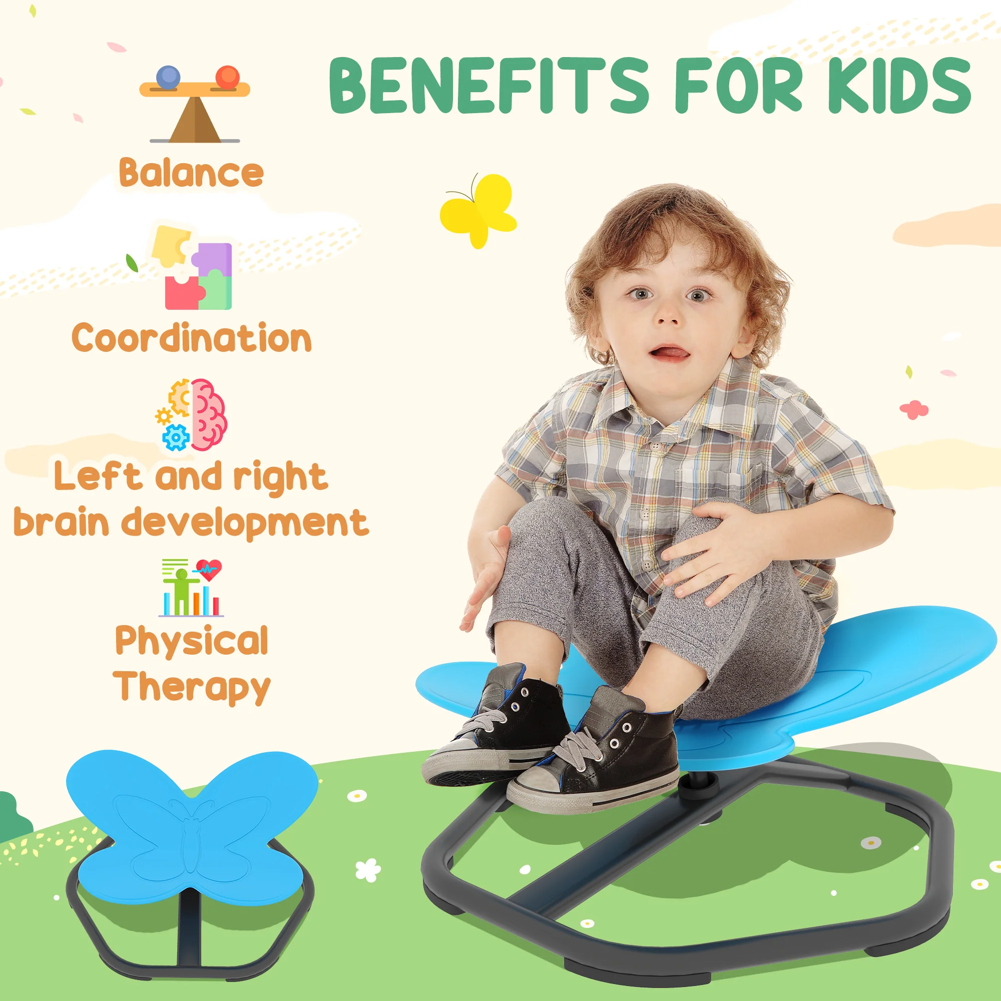 AIYAPLAY Butterfly-Shaped Kids Swivel Chair, Sensory Spinning Chair - Image 3