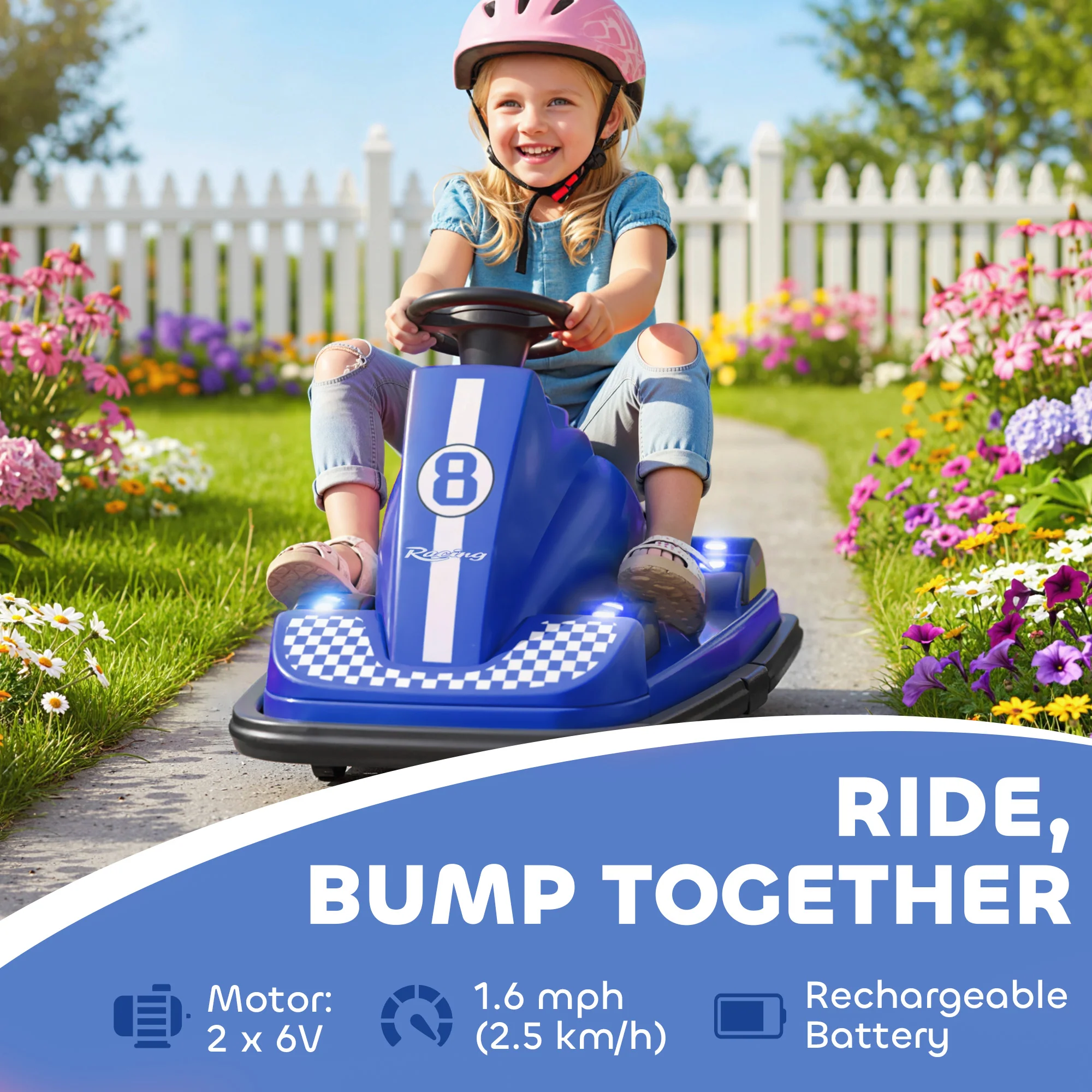 AIYAPLAY Electric Kids Bumper Car With 360 Degree Rotation Spin, Blue - Image 3