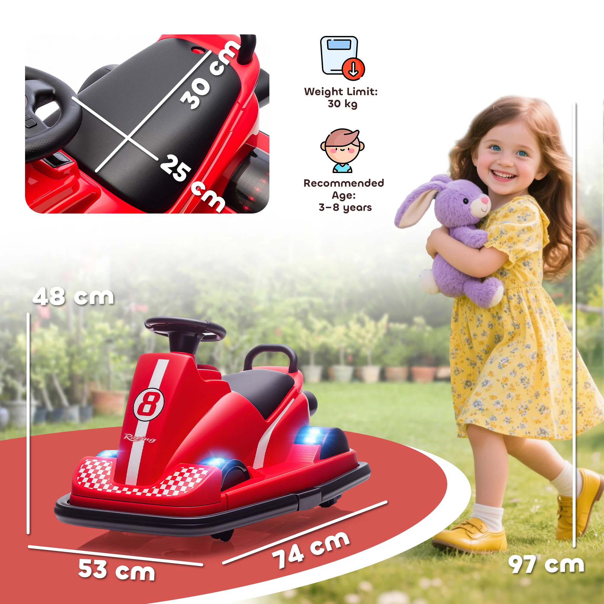 AIYAPLAY Electric Kids Bumper Car With 360 Degree Rotation Spin, Red - Image 5