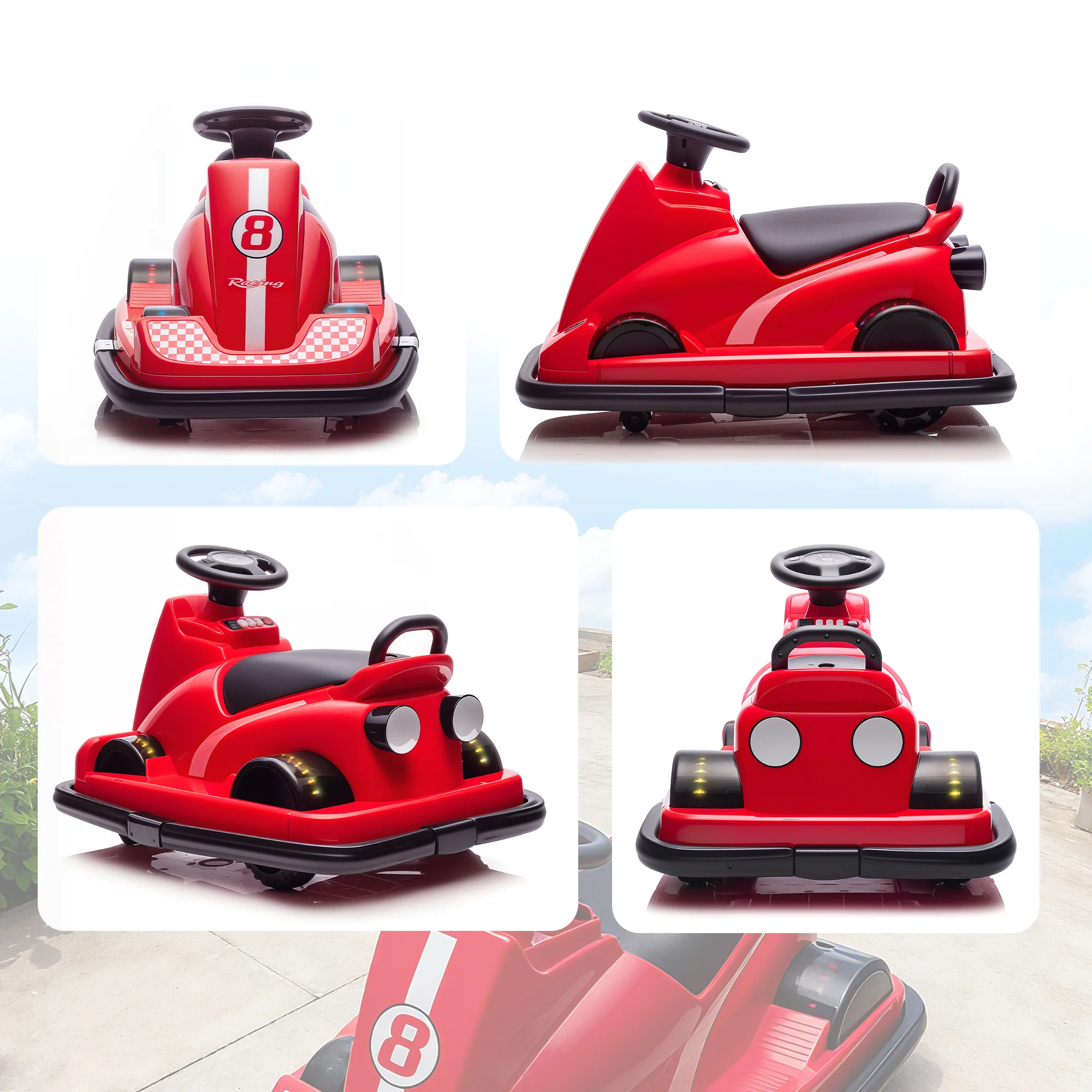 AIYAPLAY Electric Kids Bumper Car With 360 Degree Rotation Spin, Red - Image 9
