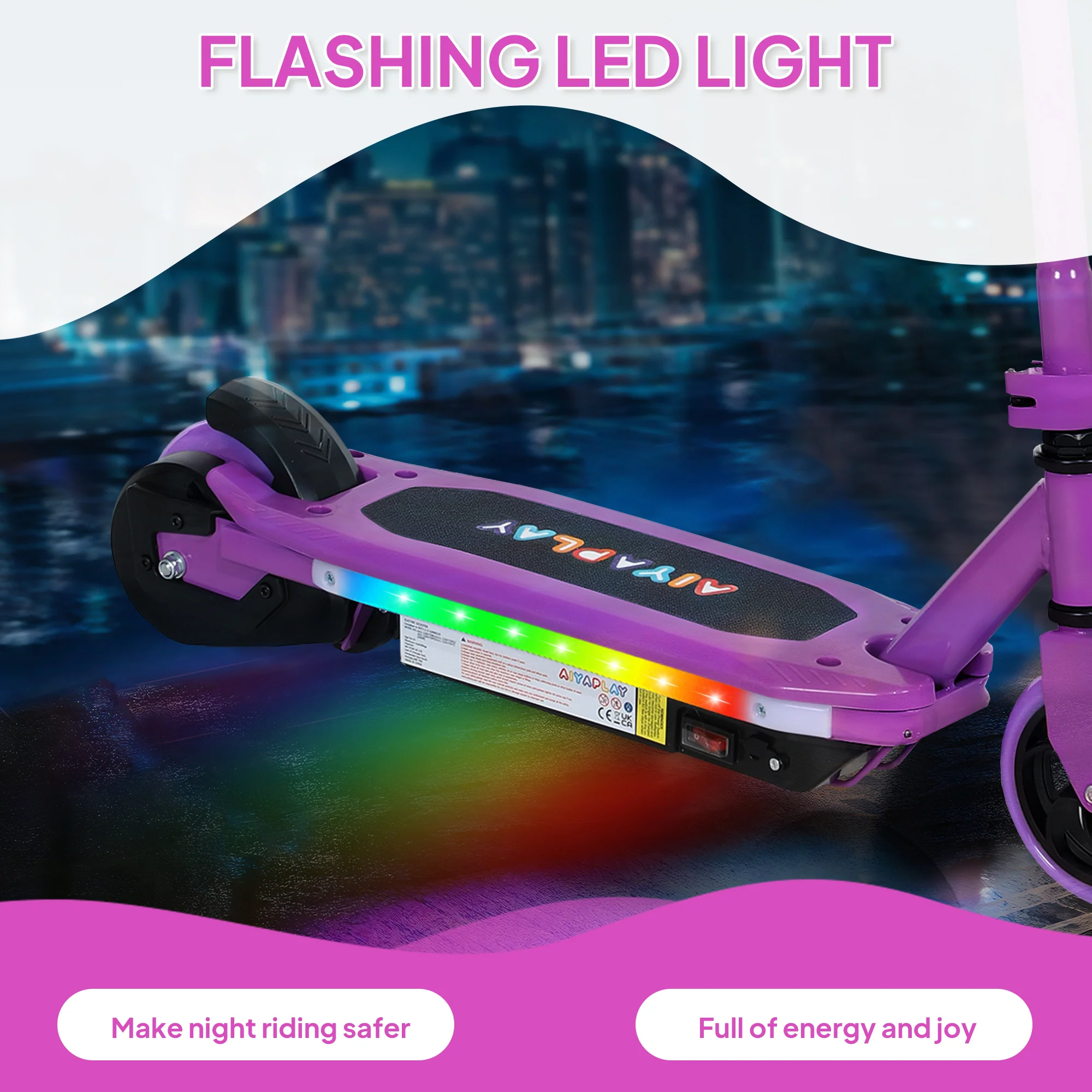 AIYAPLAY Electric Scooter For Ages 6-14, With Colourful Light - Image 30