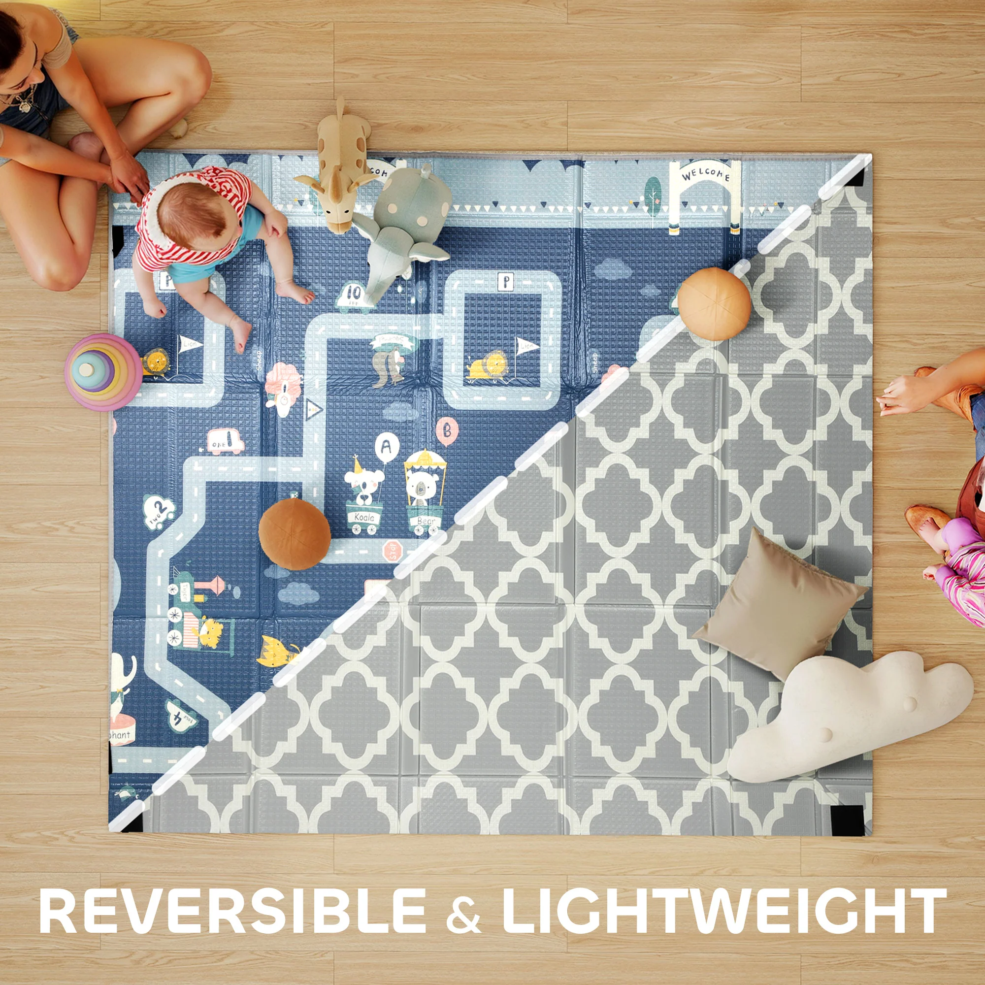 AIYAPLAY Foldable Baby Play Mat, Baby Playpen, Traffic & Grey Diamond Theme - Image 4