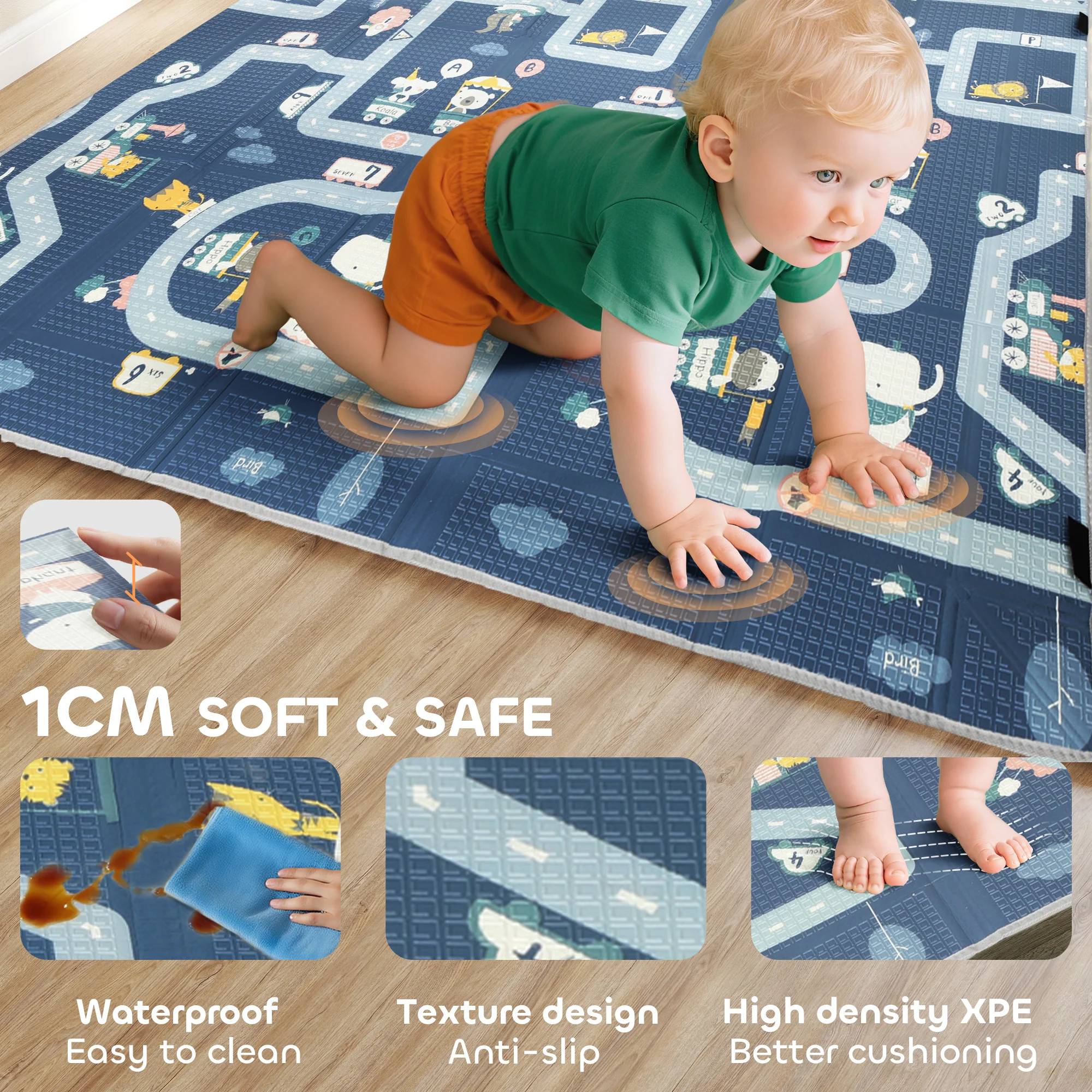 AIYAPLAY Foldable Baby Play Mat, Baby Playpen, Traffic & Grey Diamond Theme - Image 7