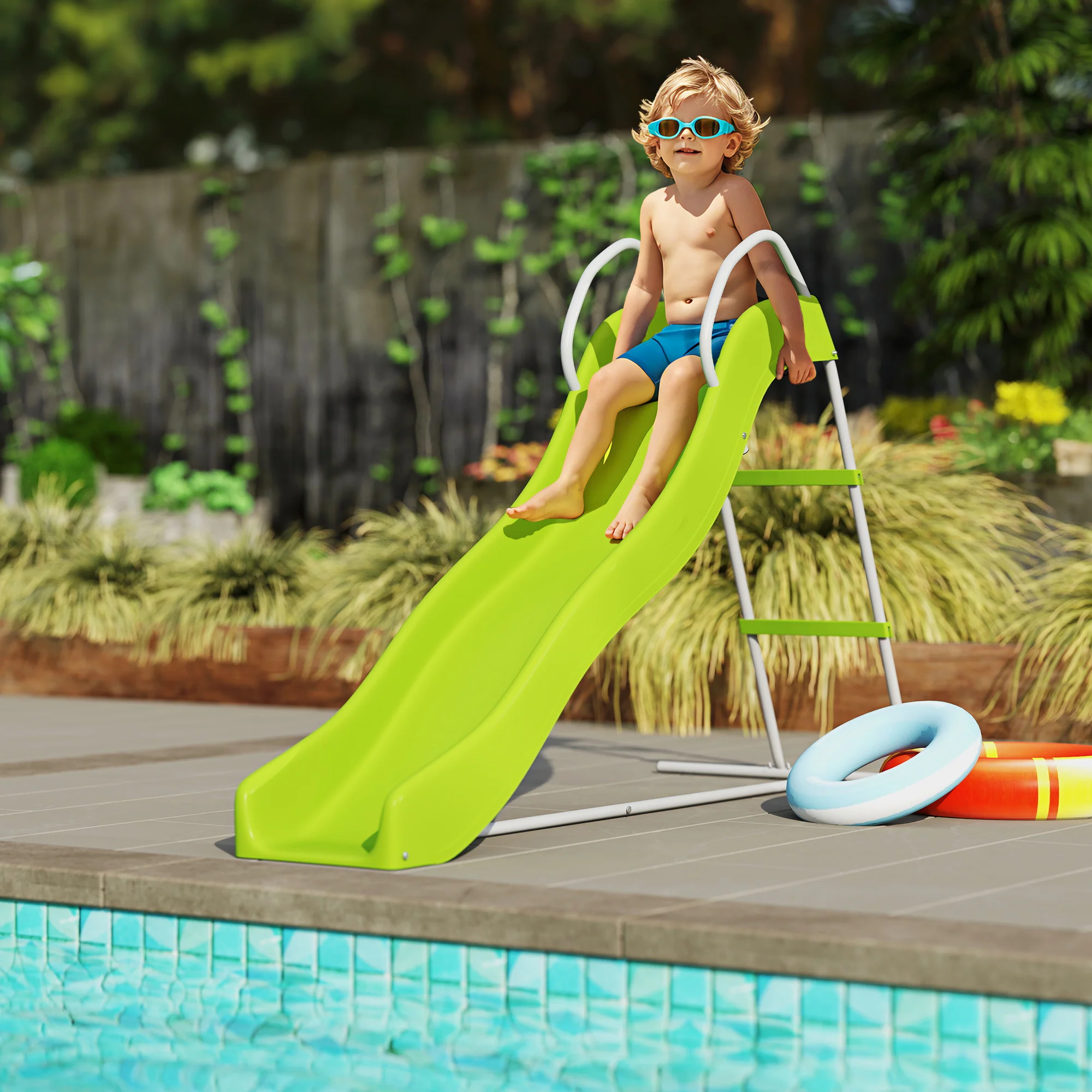 AIYAPLAY Freestanding Garden Wavy Slide for Kids with Climbing Ladder, Green - Image 2