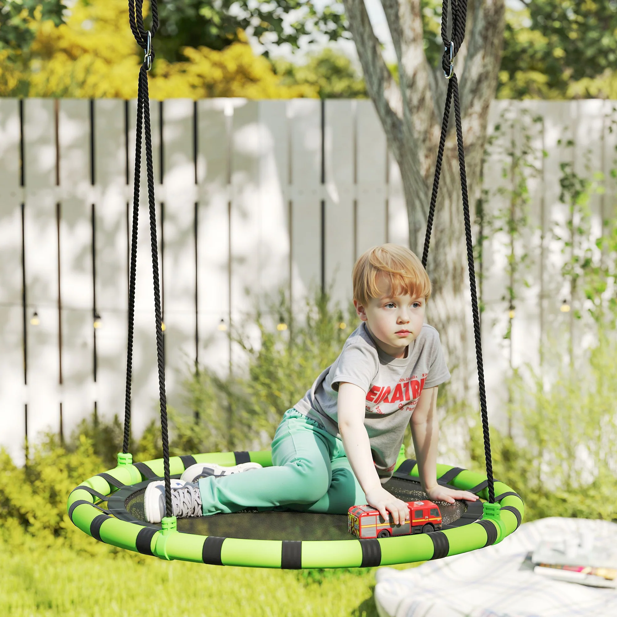 AIYAPLAY Kid Nest Swing Seat, 100cm Diameter Round Saucer Swing Set, Black - Image 11