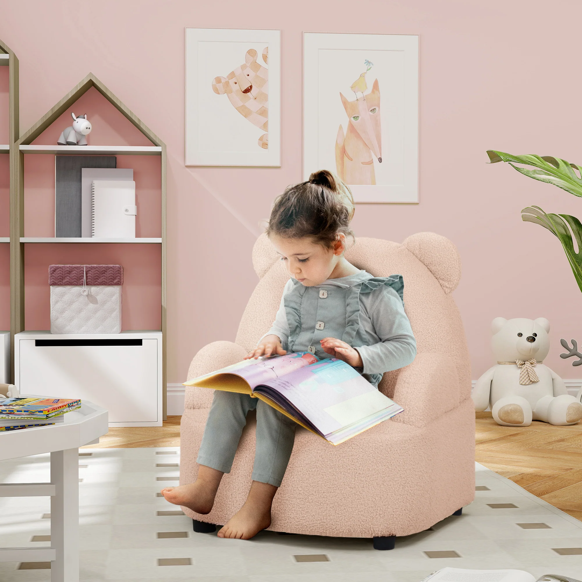 AIYAPLAY Kids Armchair, Bear Shaped Toddler Chair For Bedroom - Pink/Khaki - Image 2