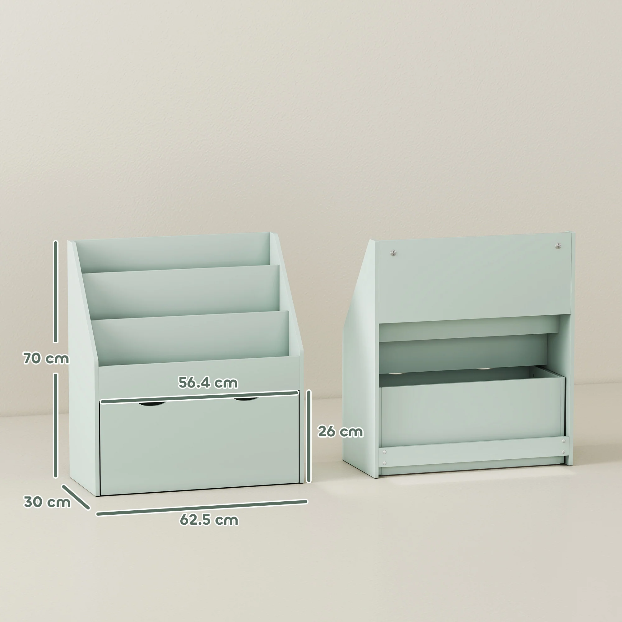 AIYAPLAY Kids Bookcase W/ 3 Tier Shelves, Drawer, For Bedroom, Nursery, Green - Image 5