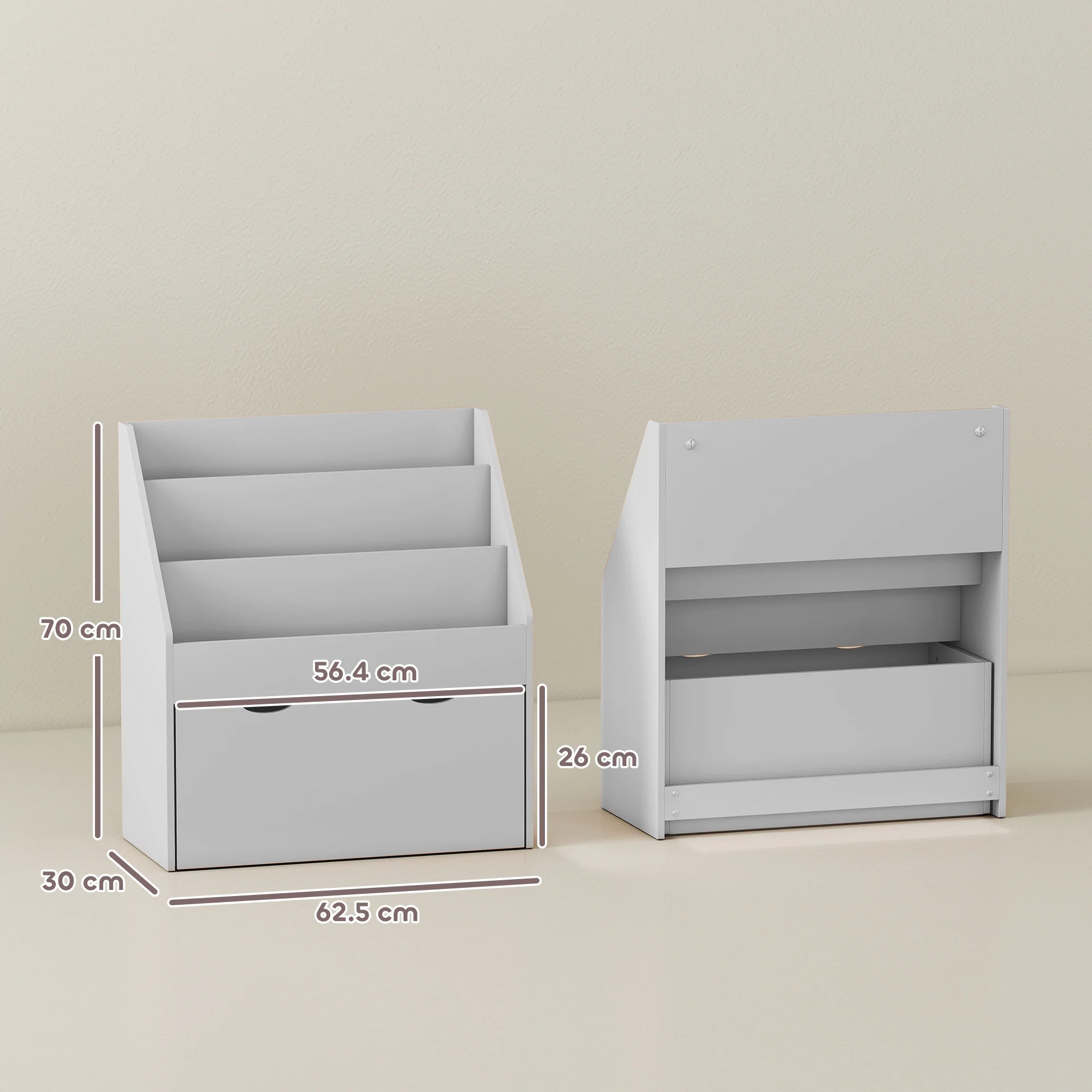 AIYAPLAY Kids Bookcase W/ 3 Tier Shelves, Drawer, For Bedroom, Nursery, Grey - Image 5
