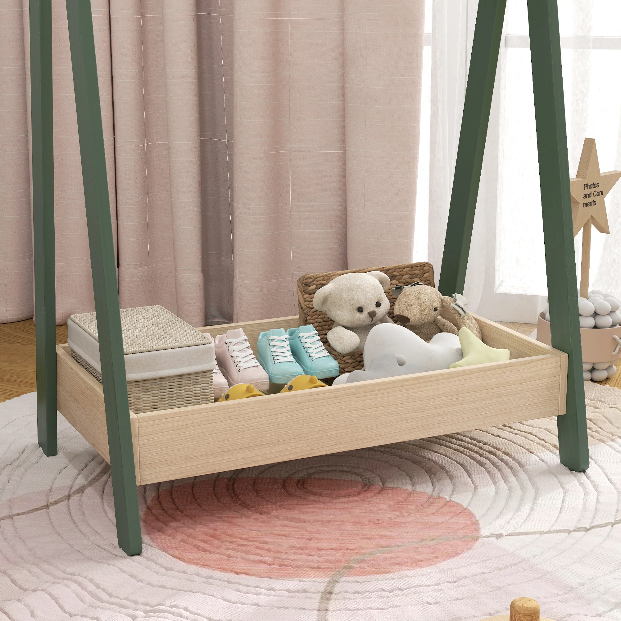 AIYAPLAY Kids Clothes Rail with Hangers, Base Shelf for Girls, Boys, Green - Image 8
